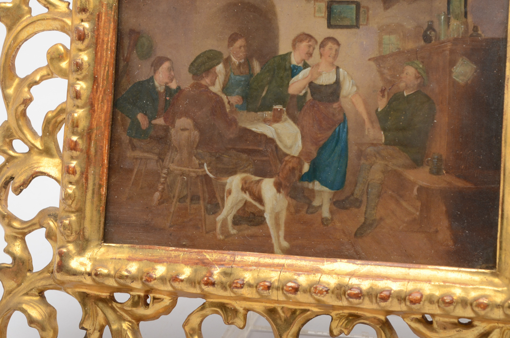 Antique Hand-Embellished Collotype in Ornate Frame