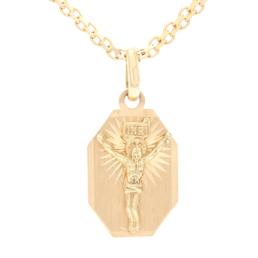 14K Yellow Gold Christ Pendant Necklace