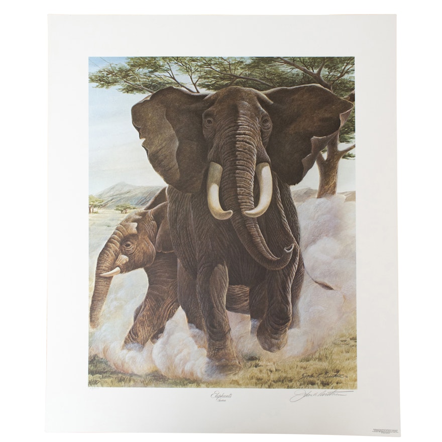 John Ruthven Signed Limited Edition Offset Lithograph "Elephants"
