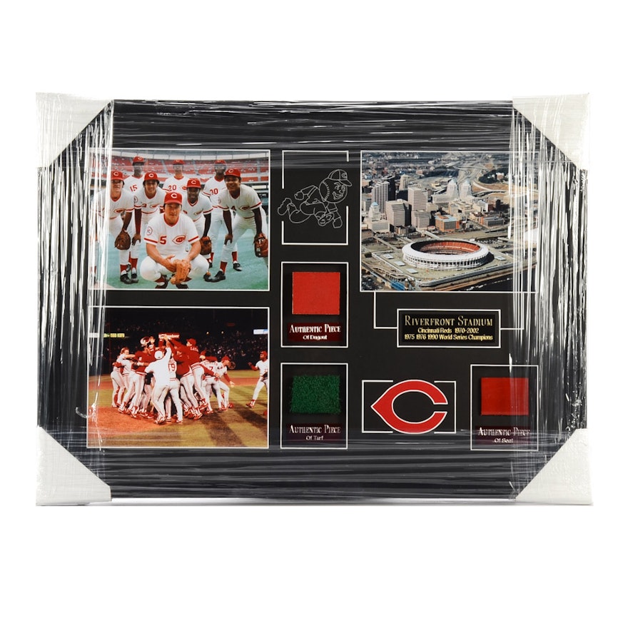 Riverfront Stadium Artifacts Matted and Framed Baseball Display