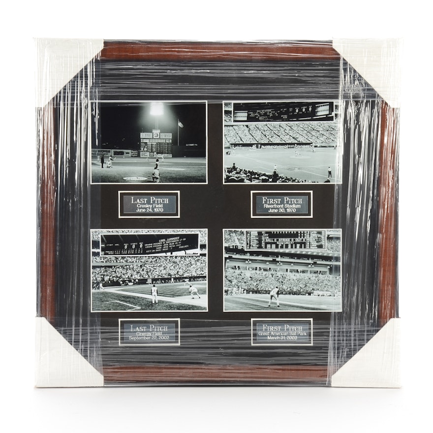 Contemporary "Last-First Pitch" Cincinnati Reds Ballparks Framed Display
