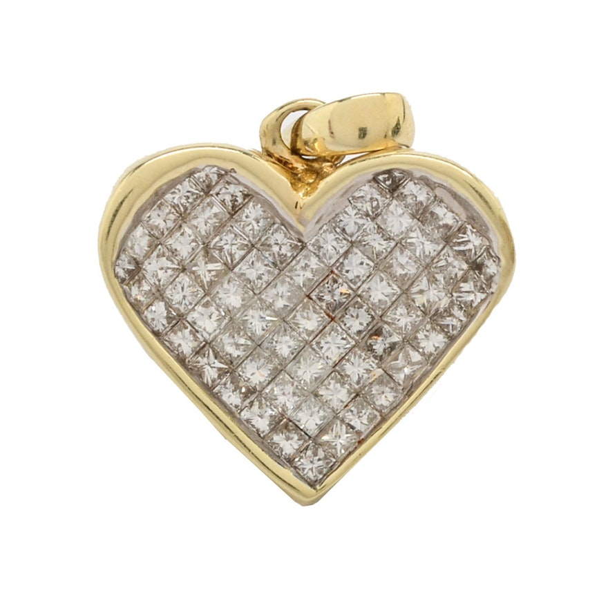 14K Yellow Gold 1.50 CTW Diamond Invisible Set Heart Pendant