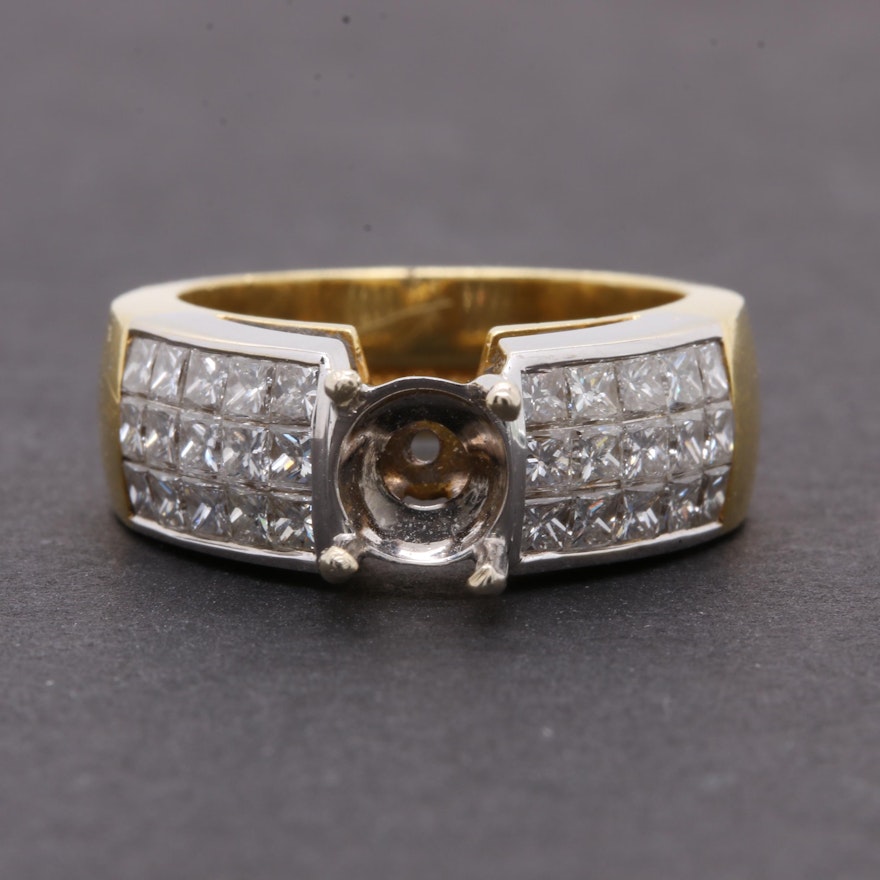 18K Yellow Gold 1.50 CTW Diamond Semi Mount Ring with 18K White Gold Accents