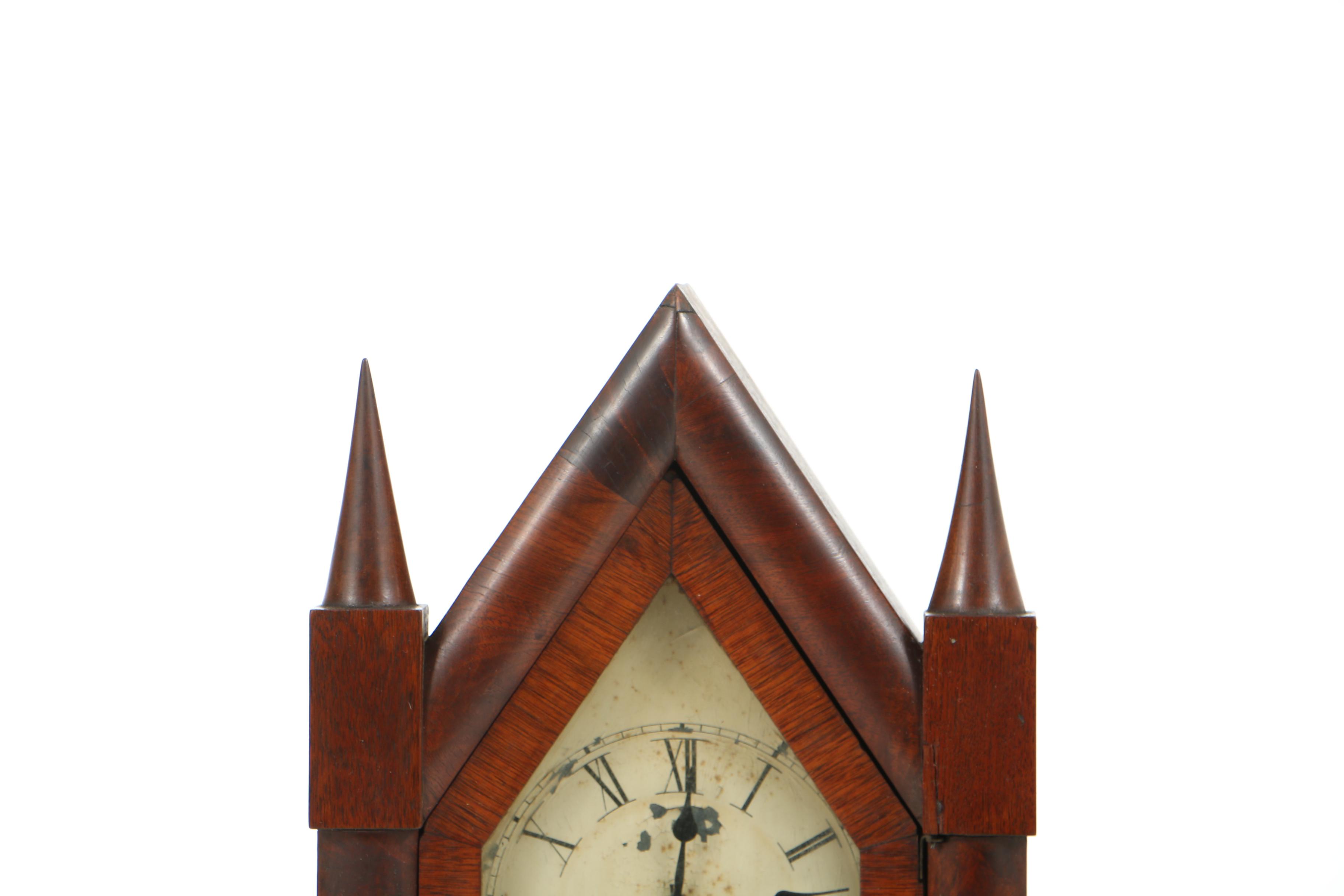 Antique Terry & Andrews Mahogany Steeple-on-Steeple Shelf Clock