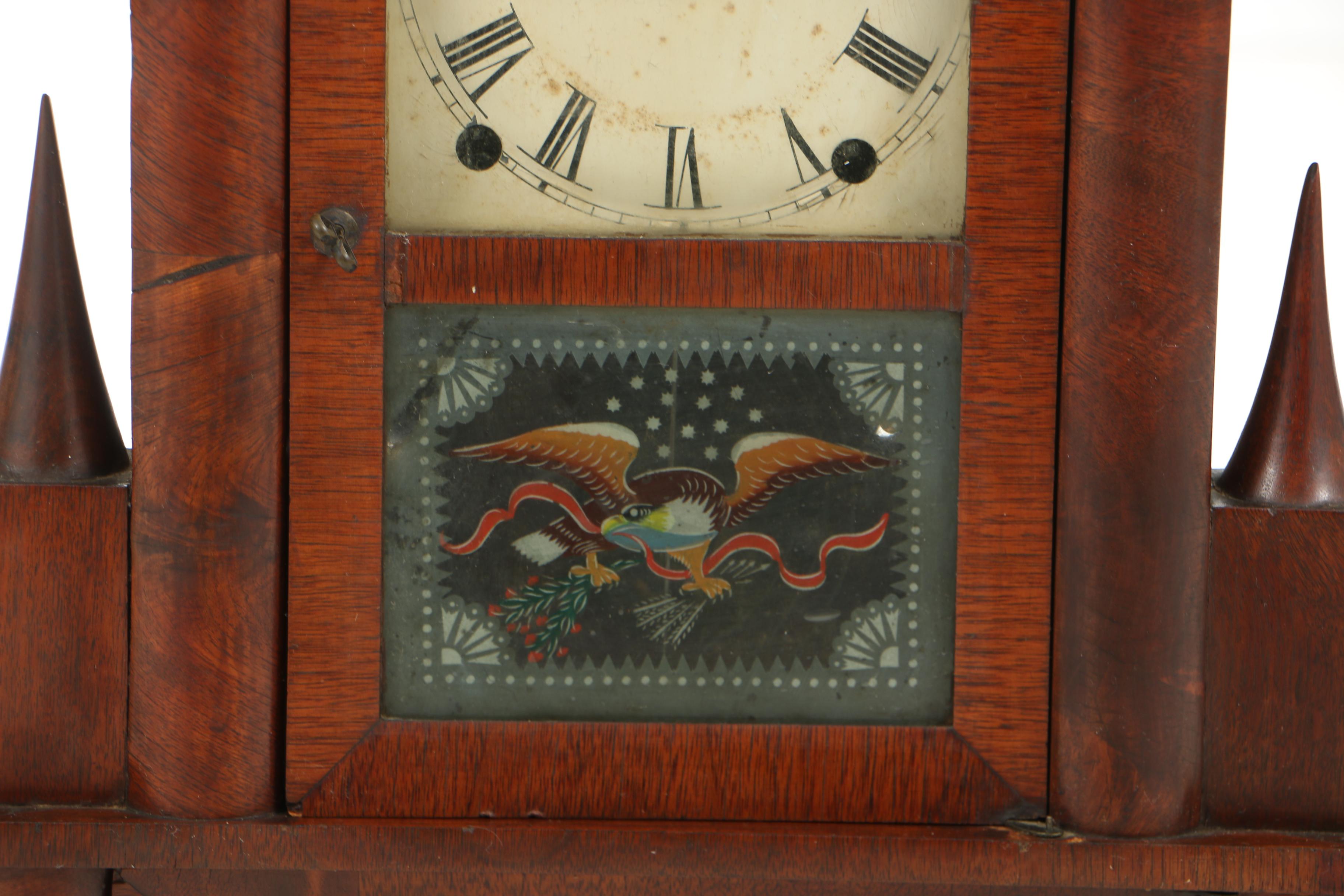 Antique Terry & Andrews Mahogany Steeple-on-Steeple Shelf Clock