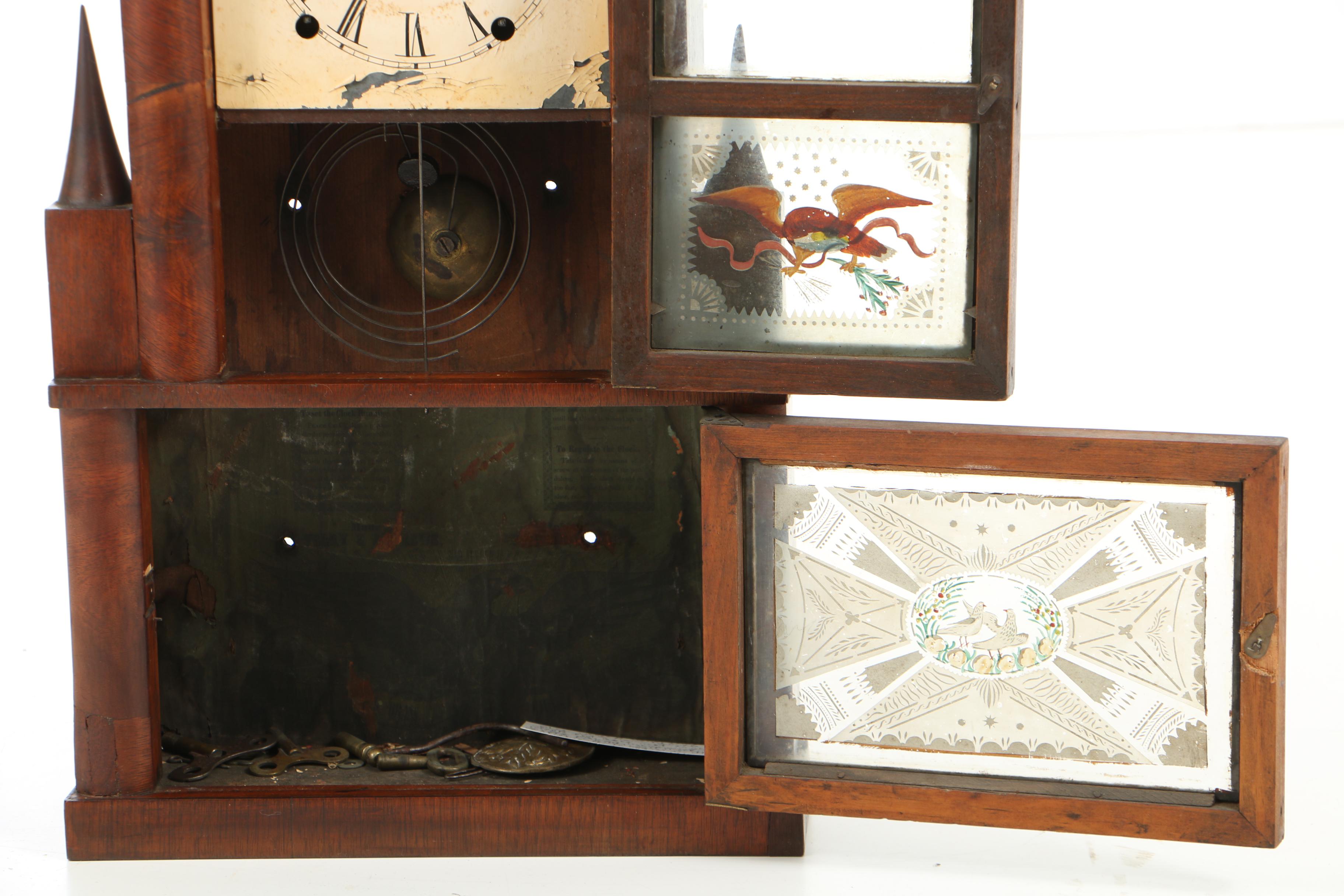 Antique Terry & Andrews Mahogany Steeple-on-Steeple Shelf Clock