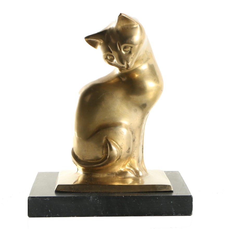 Vintage Brass Cat Sculpture