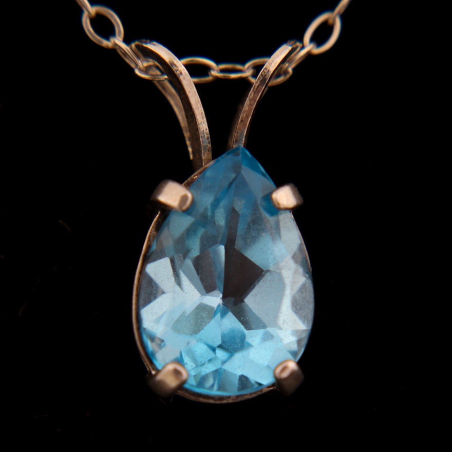 Sterling Silver Blue Topaz Pendant Necklace
