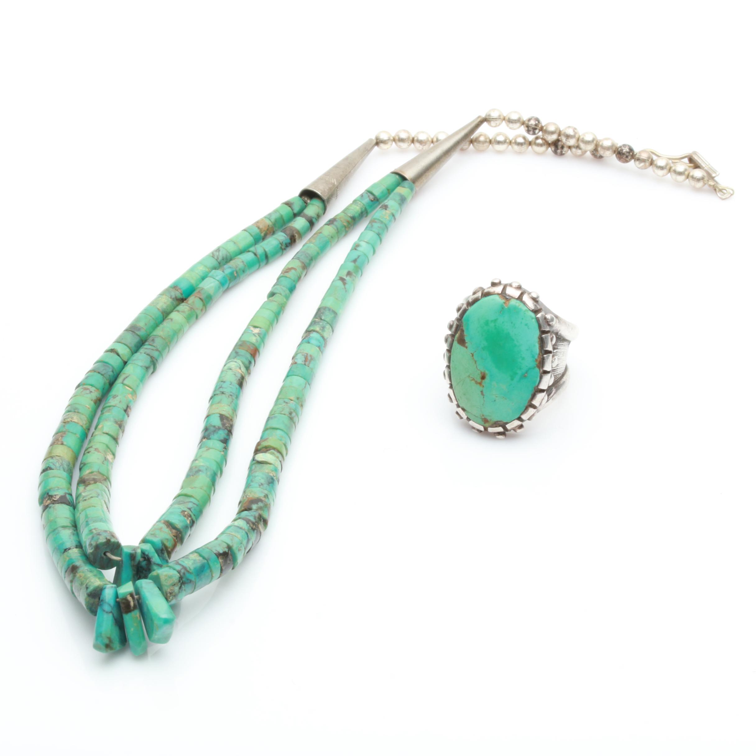 Stabilized Turquoise Jewelry Selection Including Sterling Silver Ring