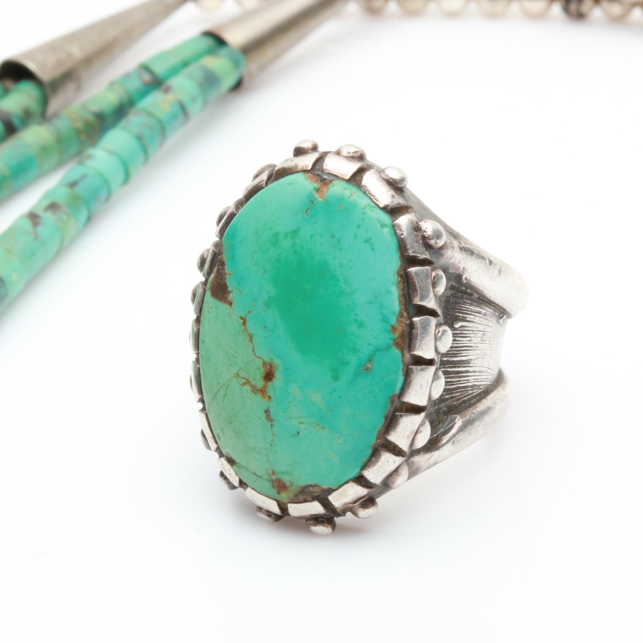 Stabilized Turquoise Jewelry Selection Including Sterling Silver Ring