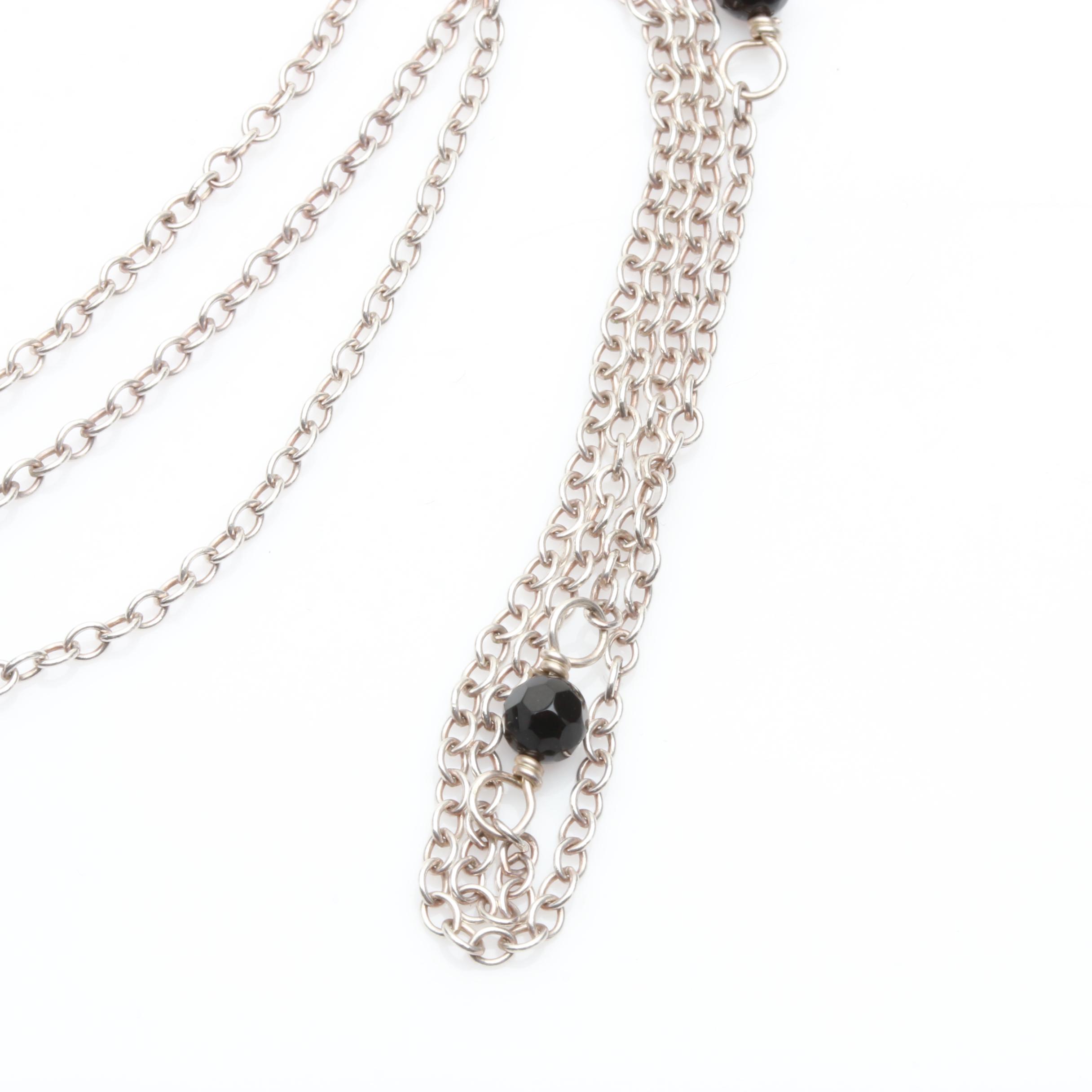 Silver Tone Venetian Glass and Cultured Pearl Sautoir Necklace