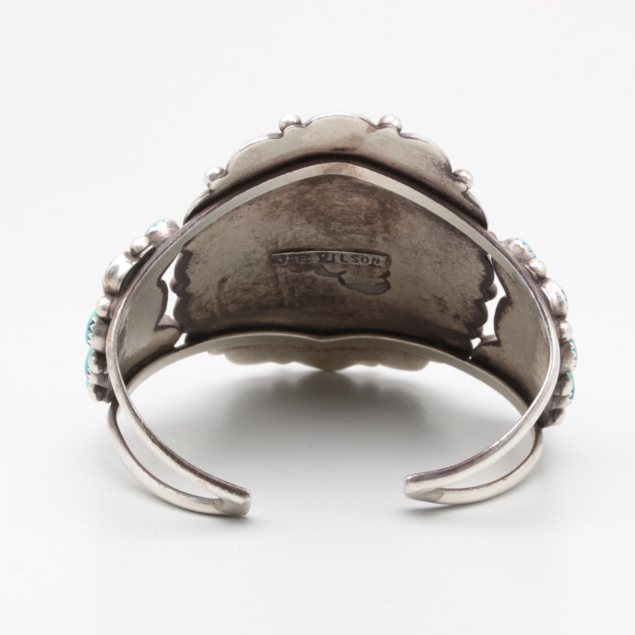 Justin and Esther Wilson Navajo Diné Sterling Silver Turquoise Cluster Cuff