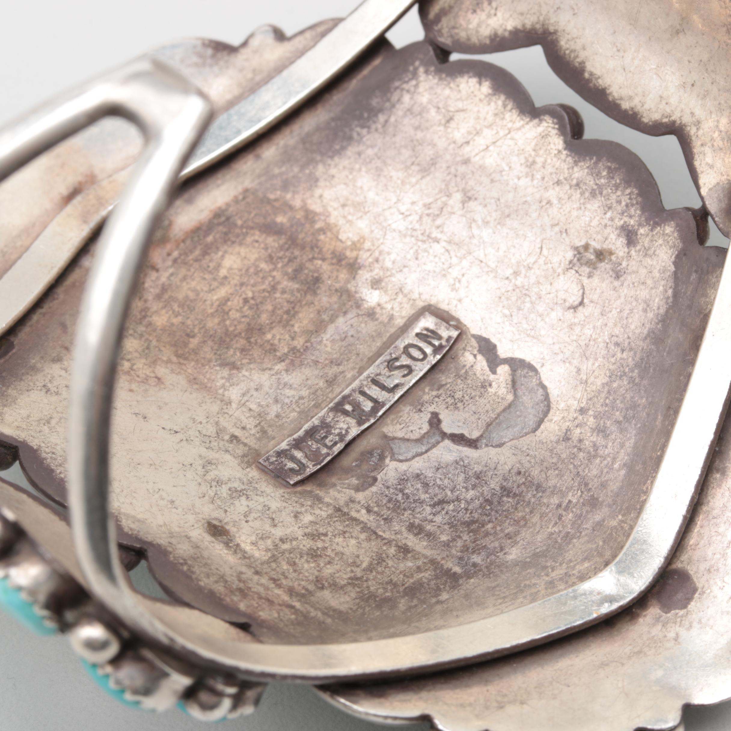 Justin and Esther Wilson Navajo Diné Sterling Silver Turquoise Cluster Cuff