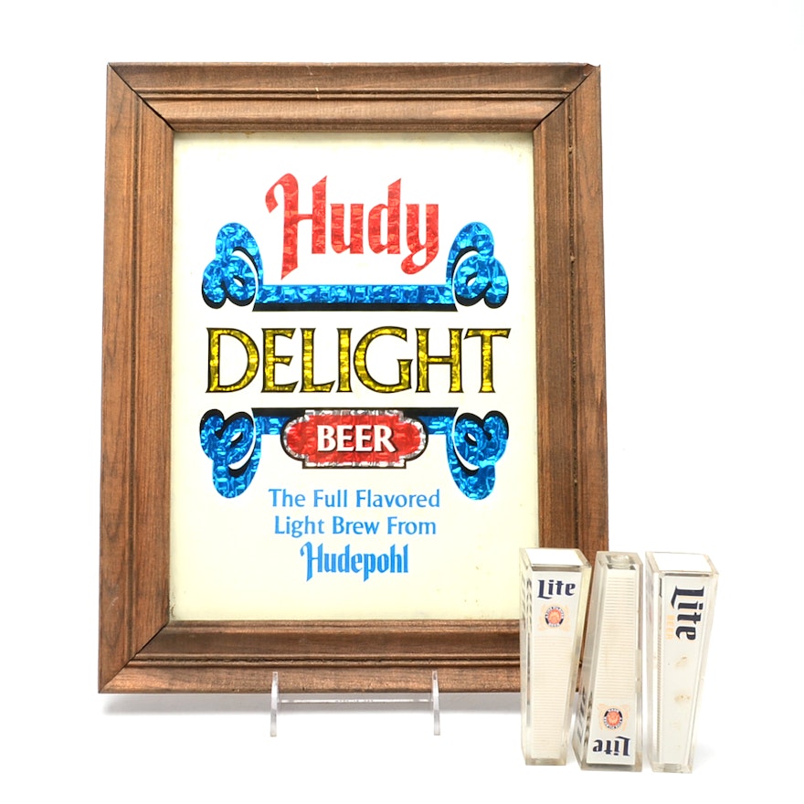 Hudy Delight Sign with Three Miller Lite Tap Handles