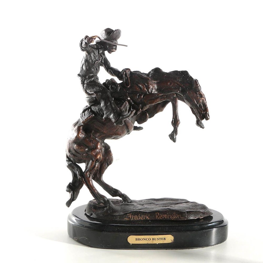 Brass Sculpture After Frederic Remington"Bronco Buster"