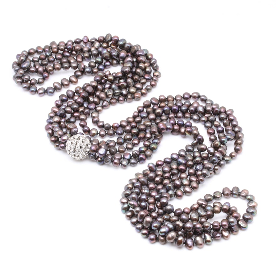 Triple Strand Cultured Pearl Necklace With Foilback Accents