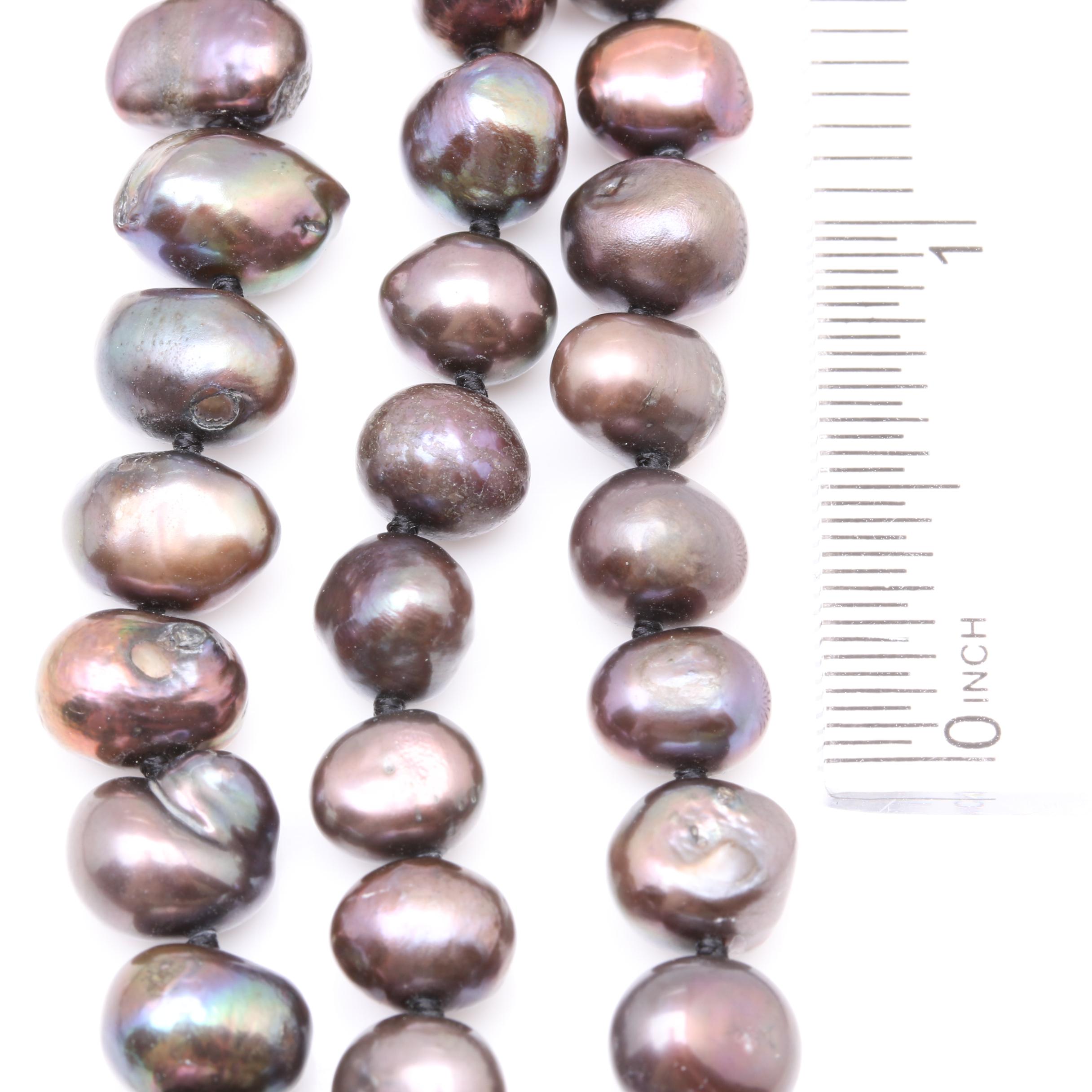 Triple Strand Cultured Pearl Necklace With Foilback Accents