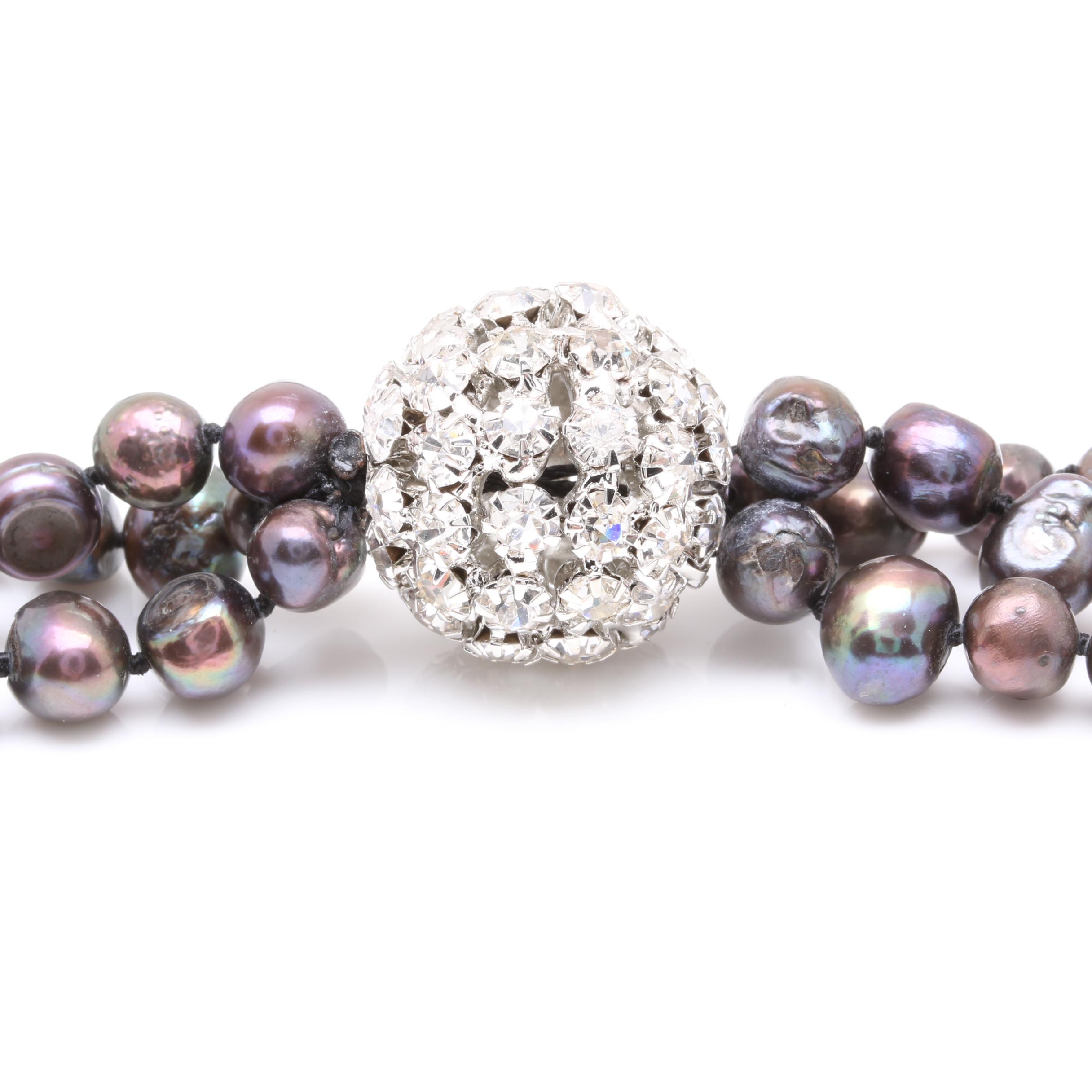 Triple Strand Cultured Pearl Necklace With Foilback Accents