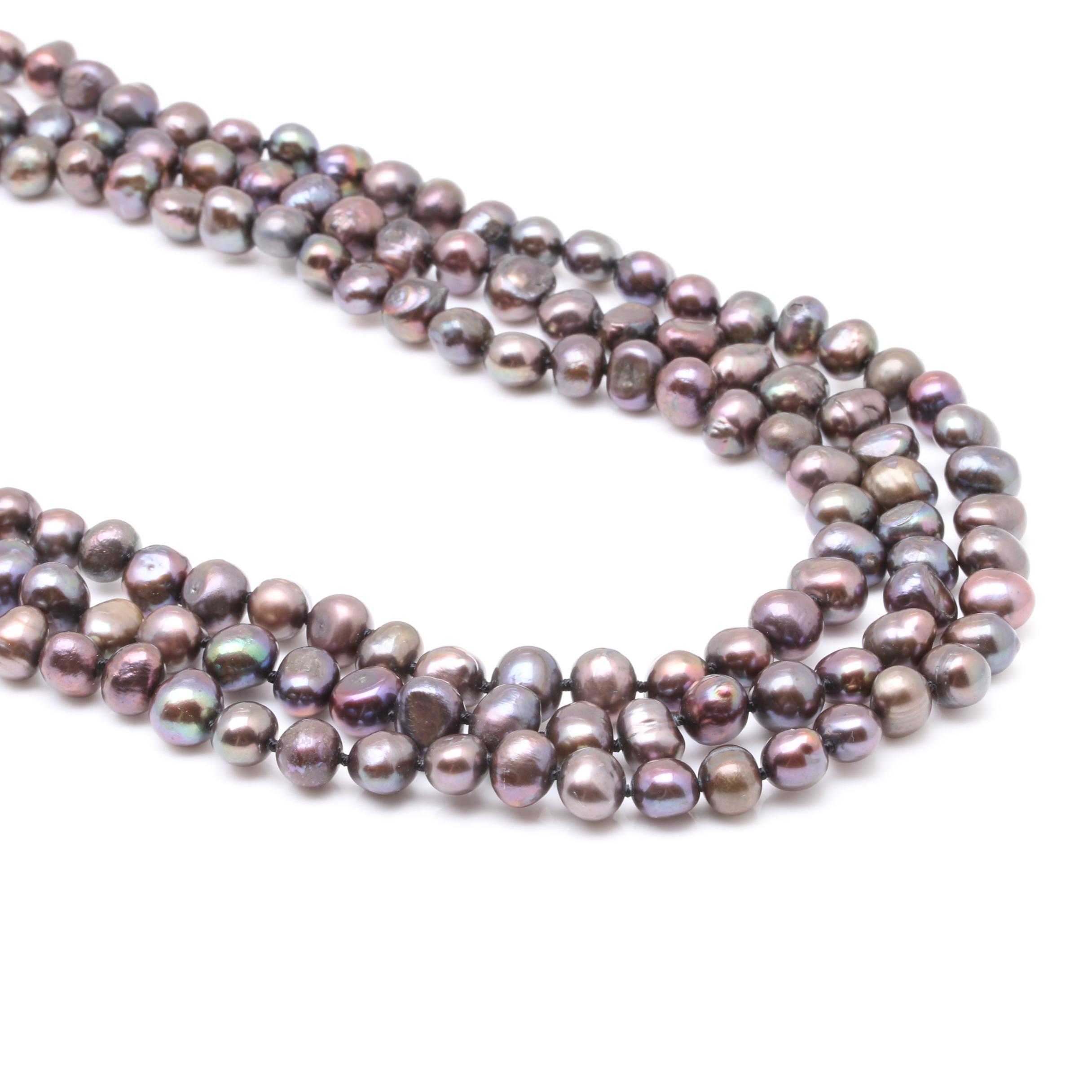 Triple Strand Cultured Pearl Necklace With Foilback Accents