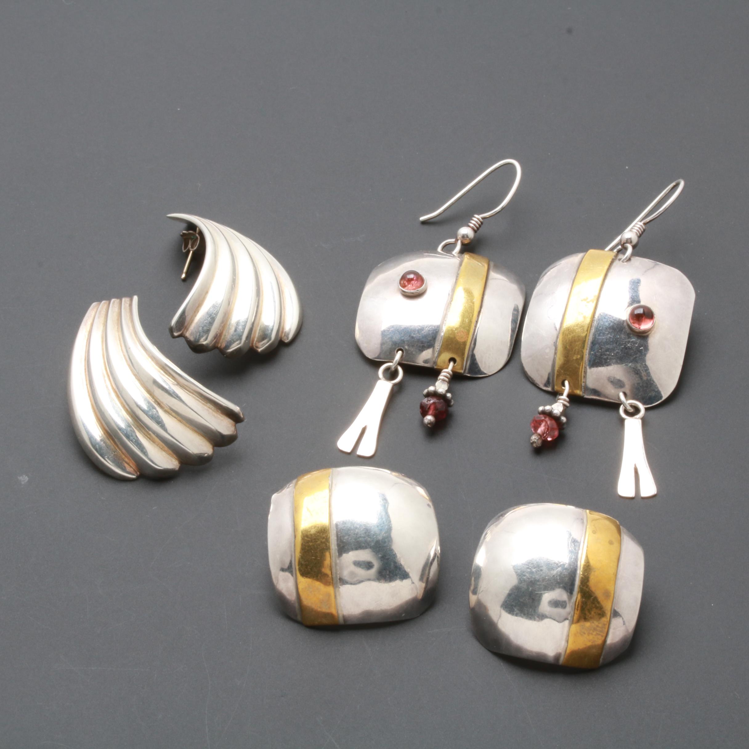 Sterling Silver Bracelet and Earring Selection With Pearl, Garnet and Citrine