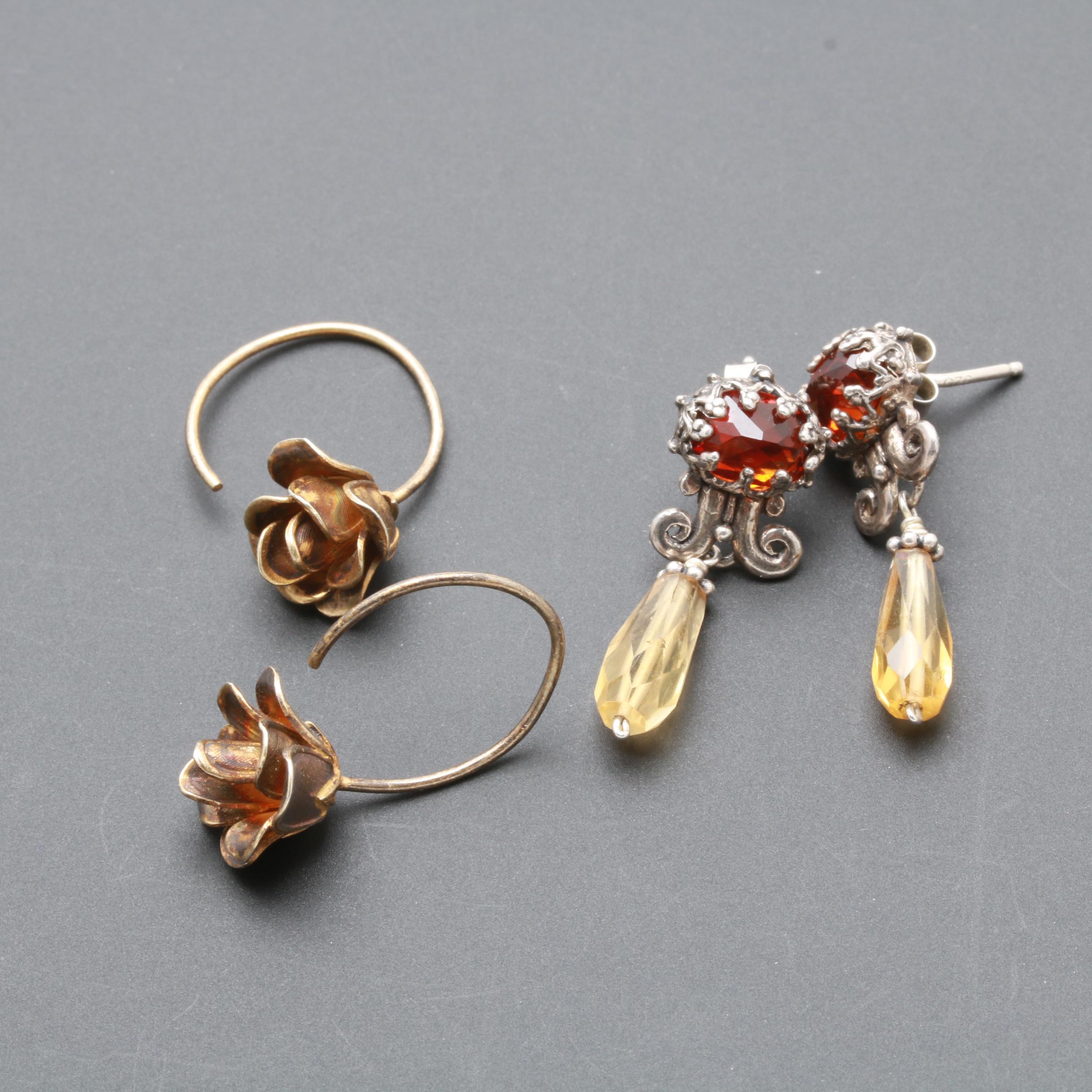 Sterling Silver Bracelet and Earring Selection With Pearl, Garnet and Citrine