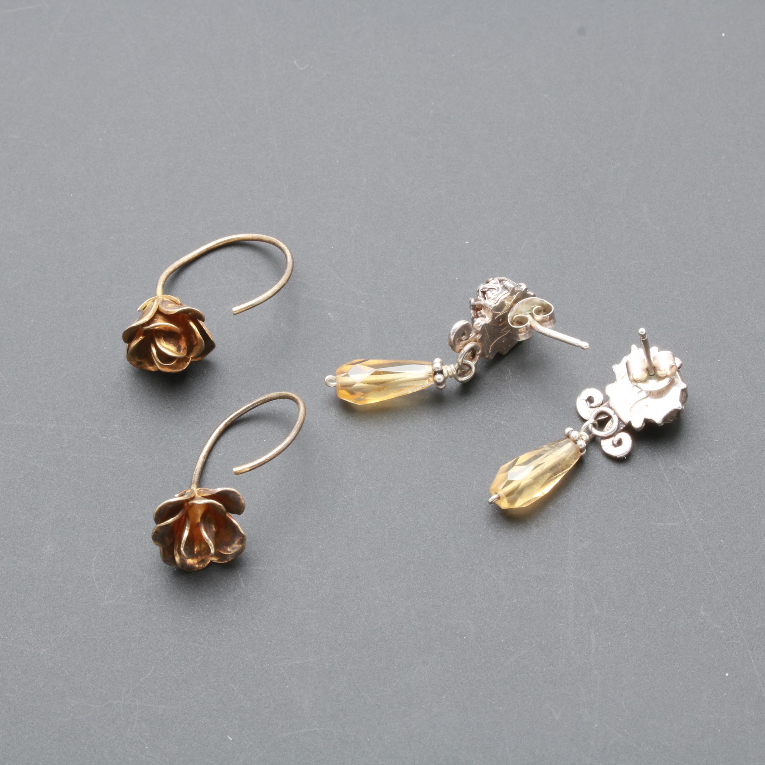 Sterling Silver Bracelet and Earring Selection With Pearl, Garnet and Citrine