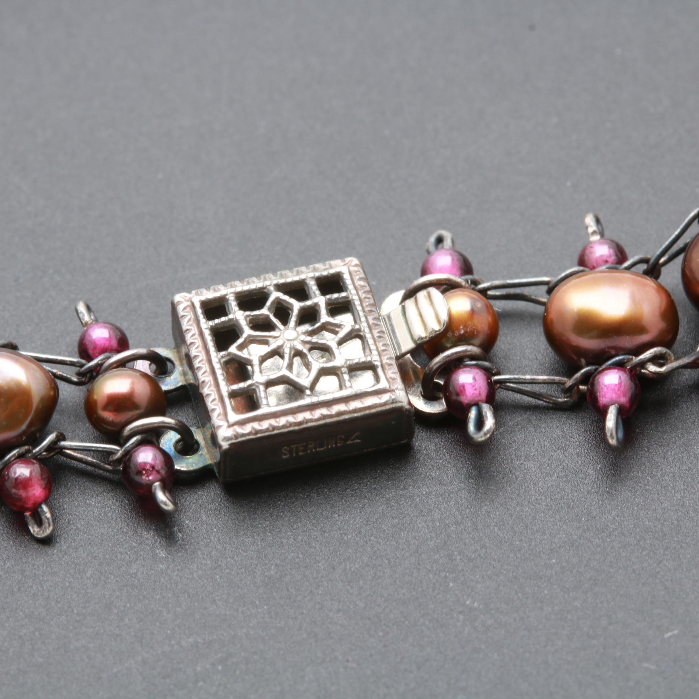 Sterling Silver Bracelet and Earring Selection With Pearl, Garnet and Citrine