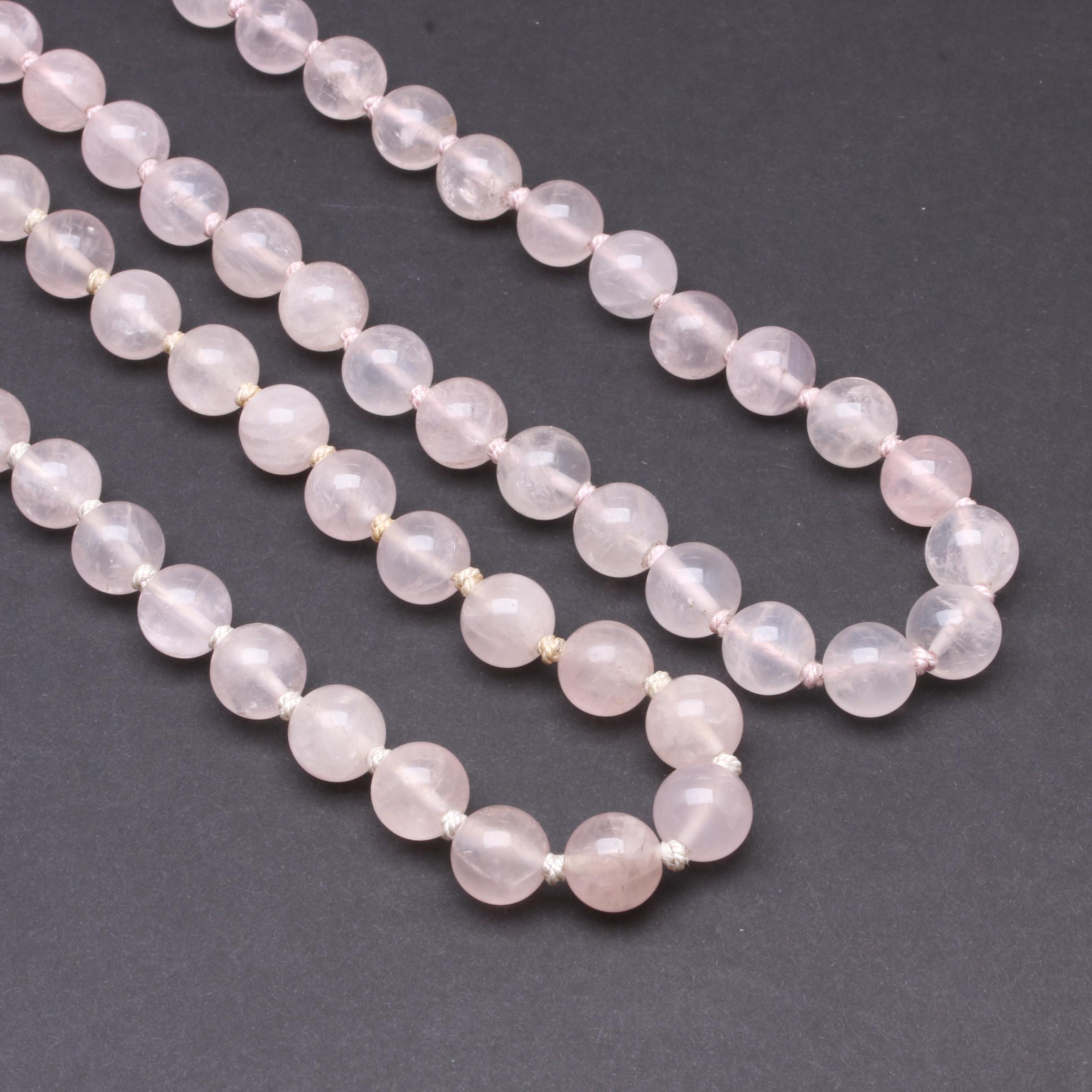 Gold Tone Beaded Necklaces Featuring Rose Quartz and Ceramic
