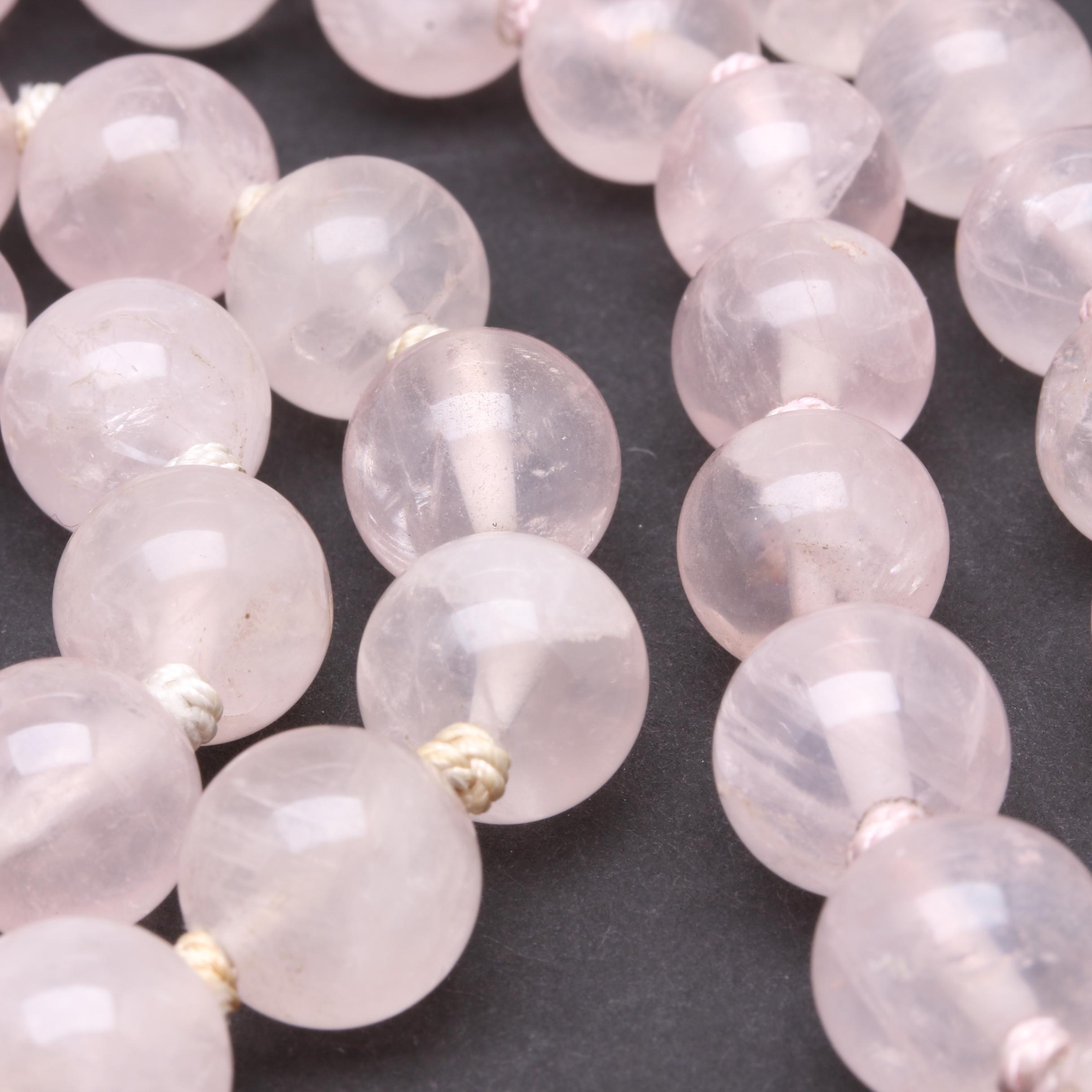 Gold Tone Beaded Necklaces Featuring Rose Quartz and Ceramic