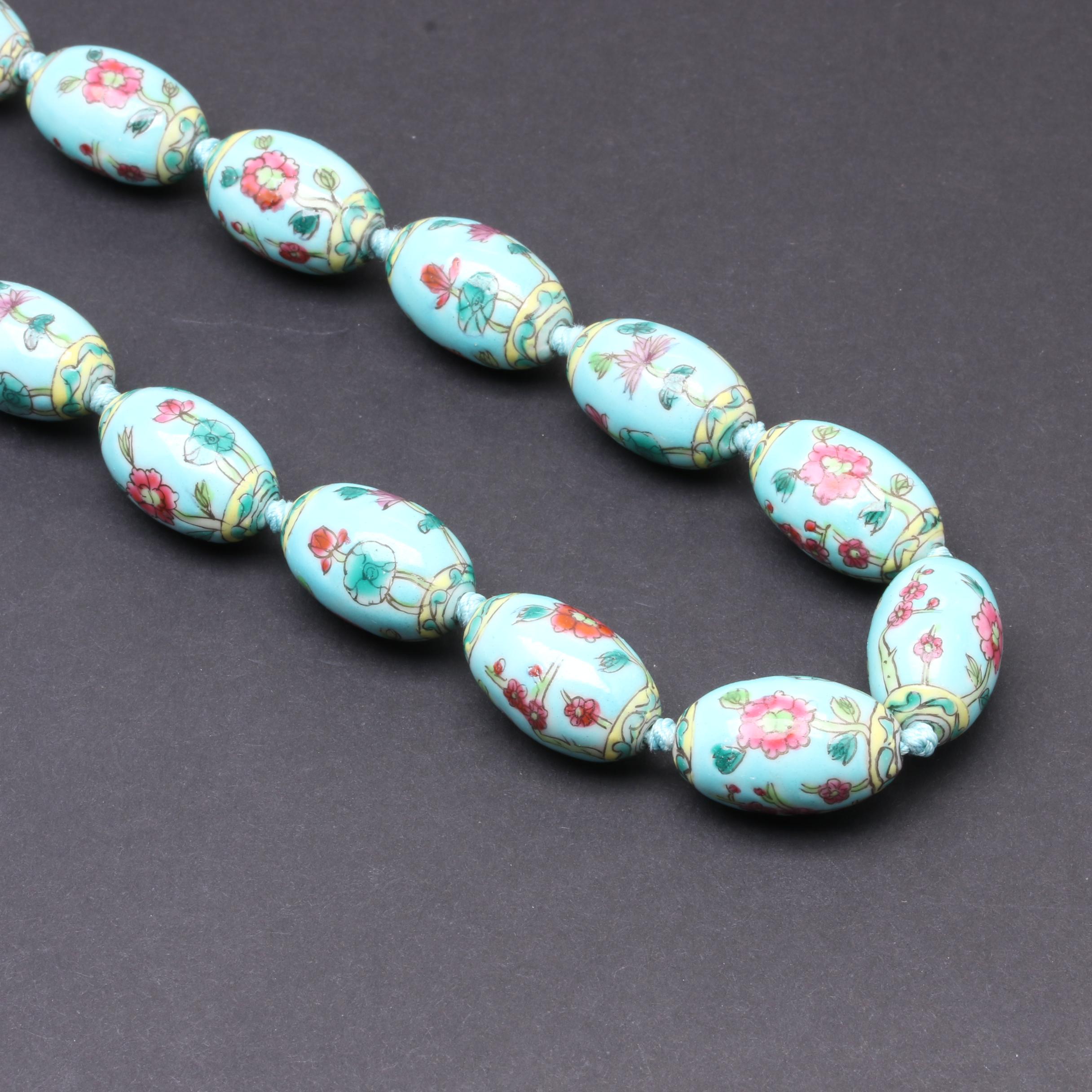 Gold Tone Beaded Necklaces Featuring Rose Quartz and Ceramic