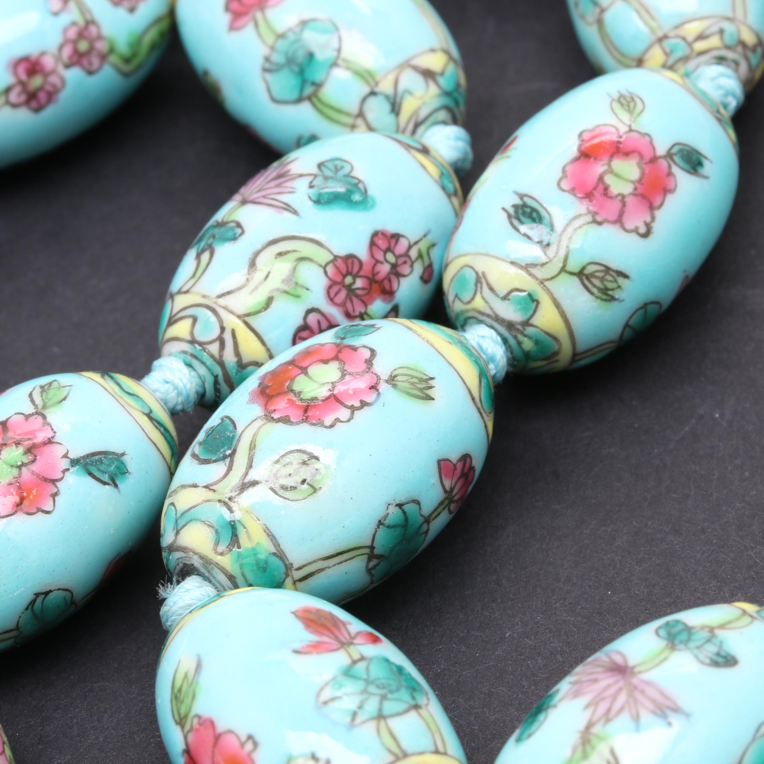 Gold Tone Beaded Necklaces Featuring Rose Quartz and Ceramic