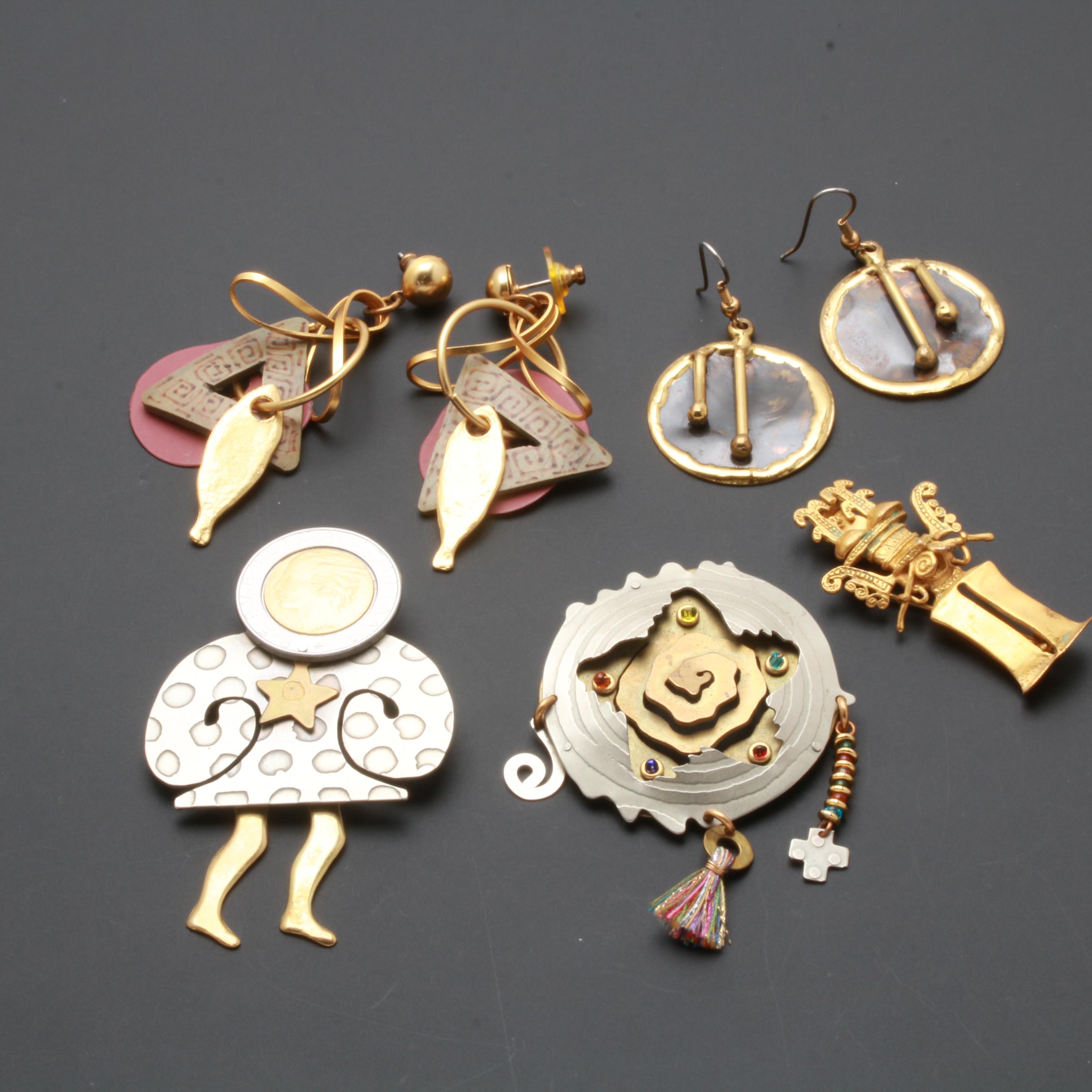 Earring and Brooch Assortment Featuring Pieces by Robert