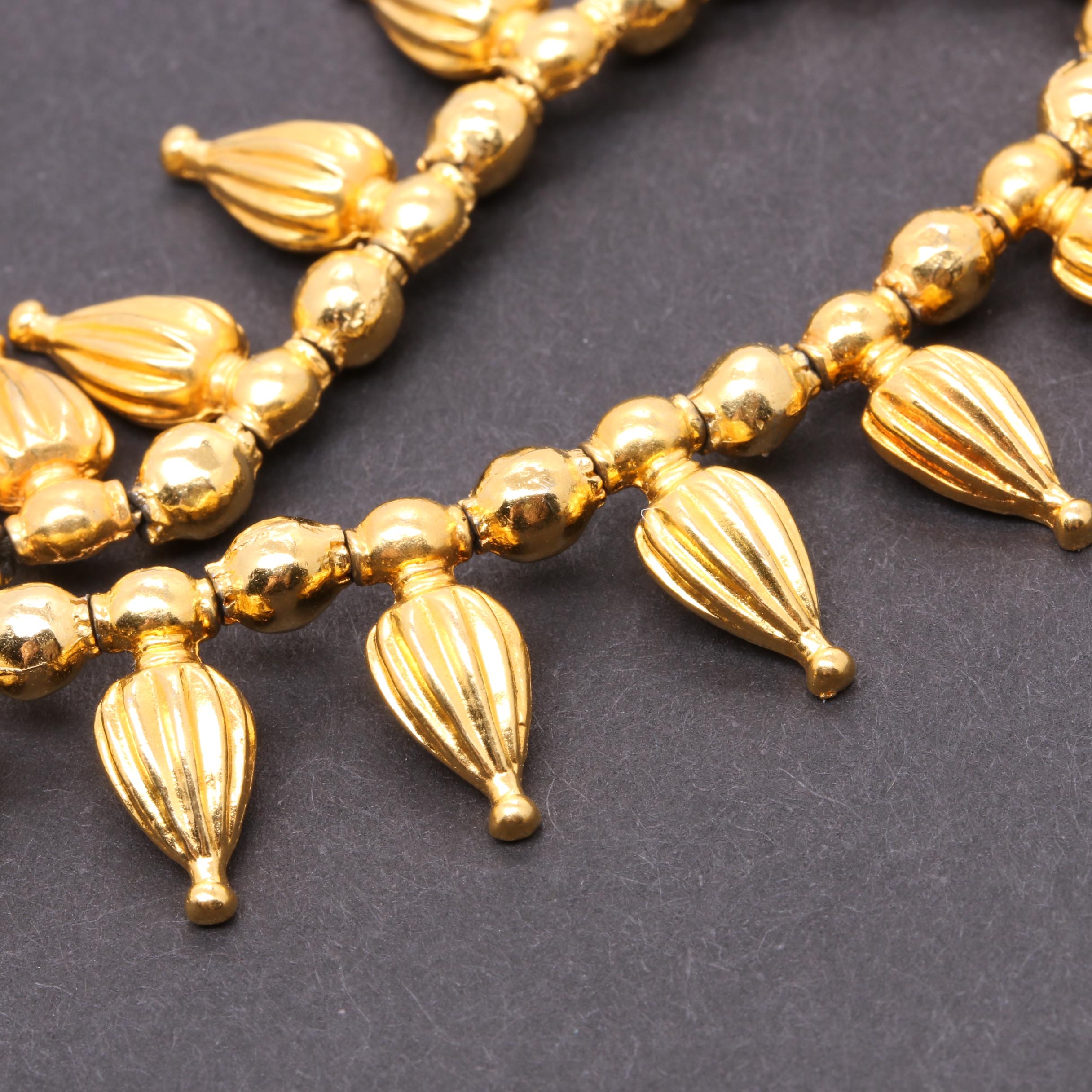 Gold Tone Necklace Selection Including Jasper, Nephrite, and Serpentine