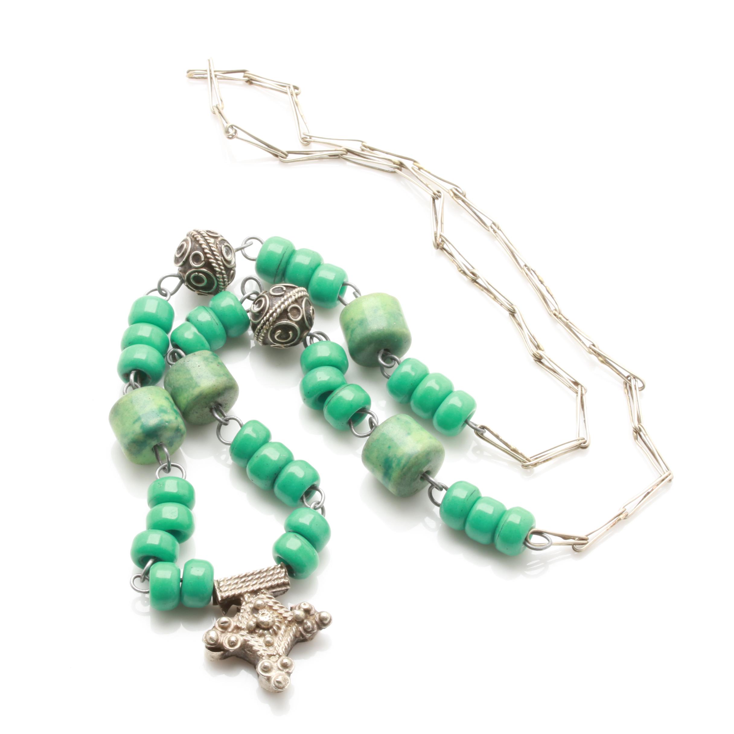 Assorted Beaded Necklaces Featuring Malachite, Spiny Oyster and River Stone