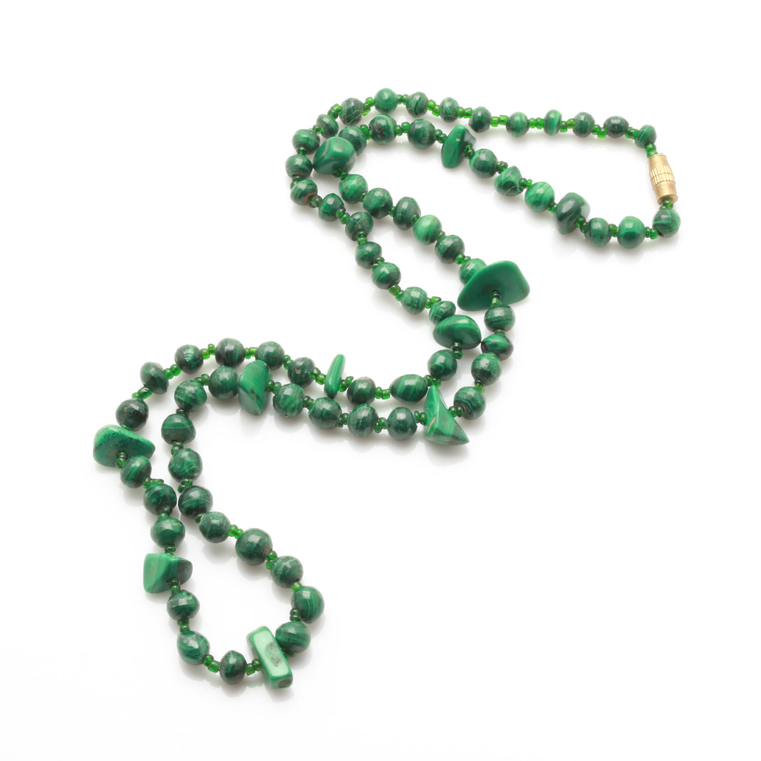 Assorted Beaded Necklaces Featuring Malachite, Spiny Oyster and River Stone
