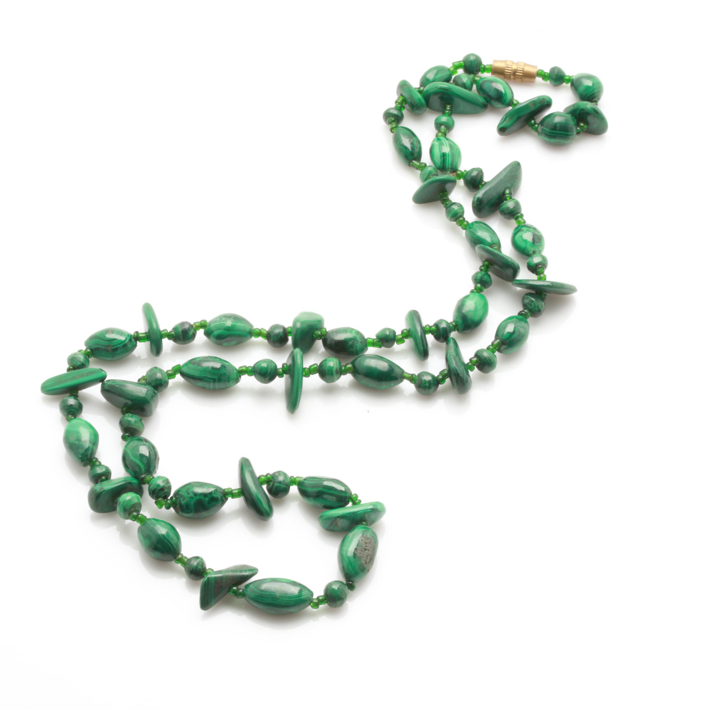 Assorted Beaded Necklaces Featuring Malachite, Spiny Oyster and River Stone
