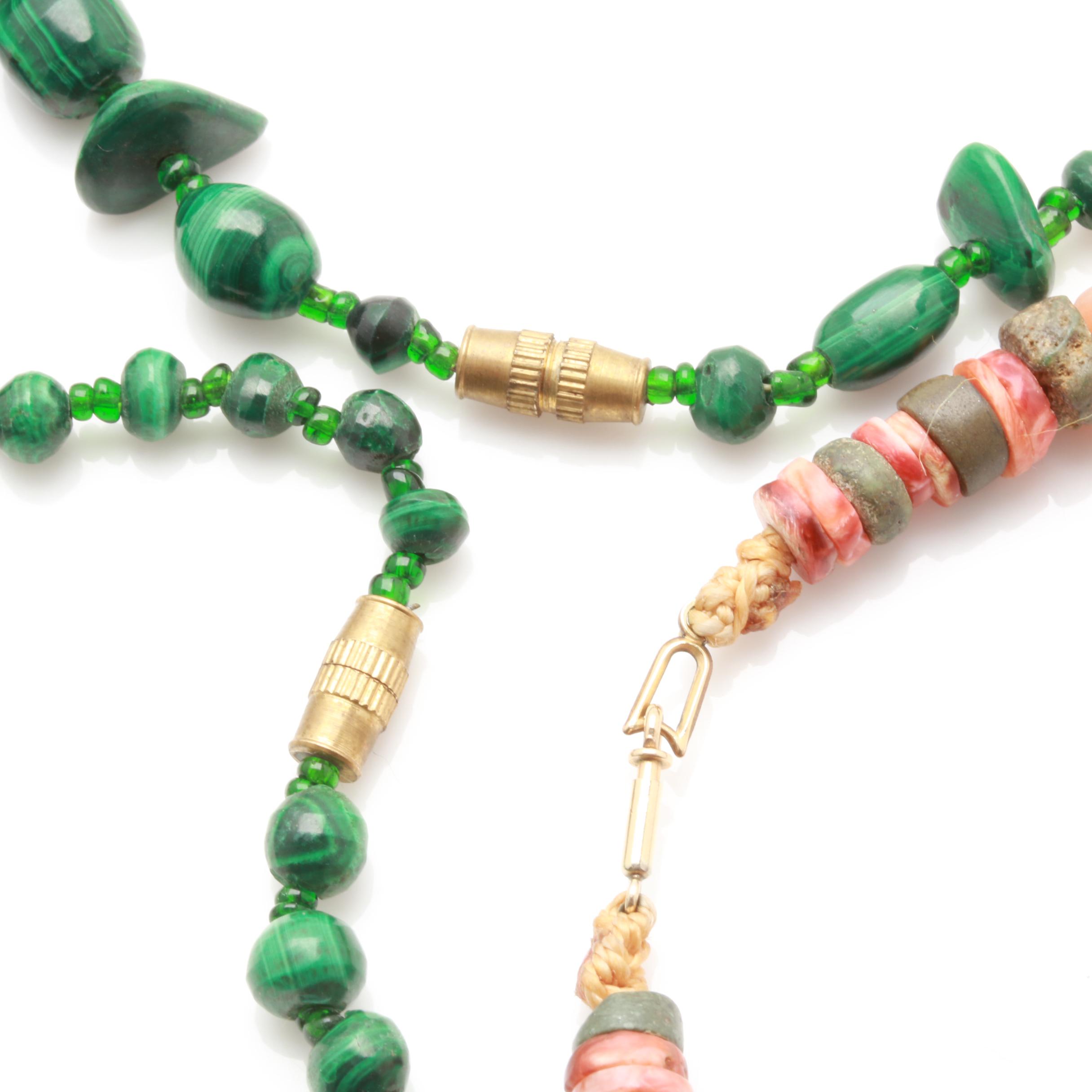 Assorted Beaded Necklaces Featuring Malachite, Spiny Oyster and River Stone