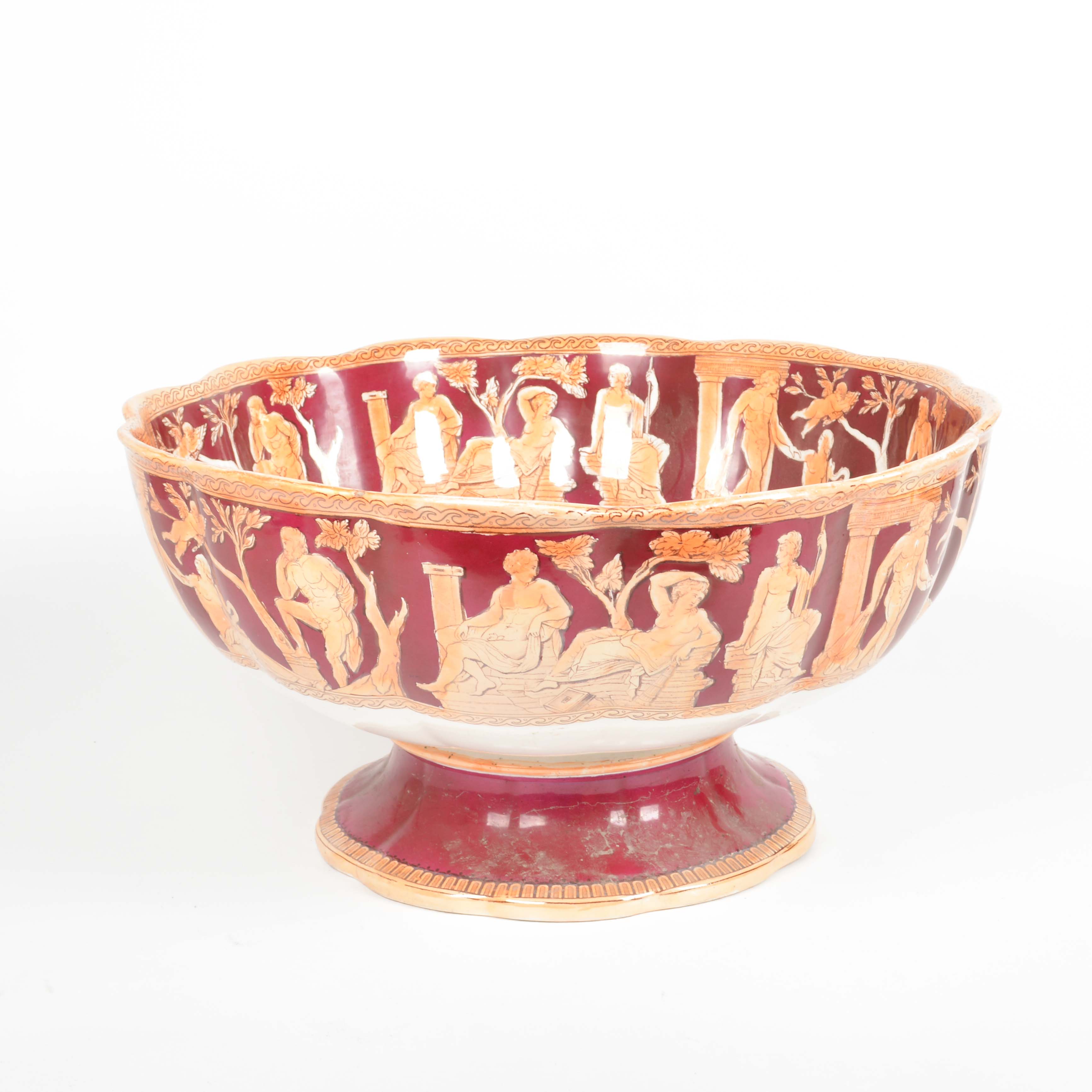 1890-95 Furnivals "Portland" Neoclassical Earthenware Punch Bowl