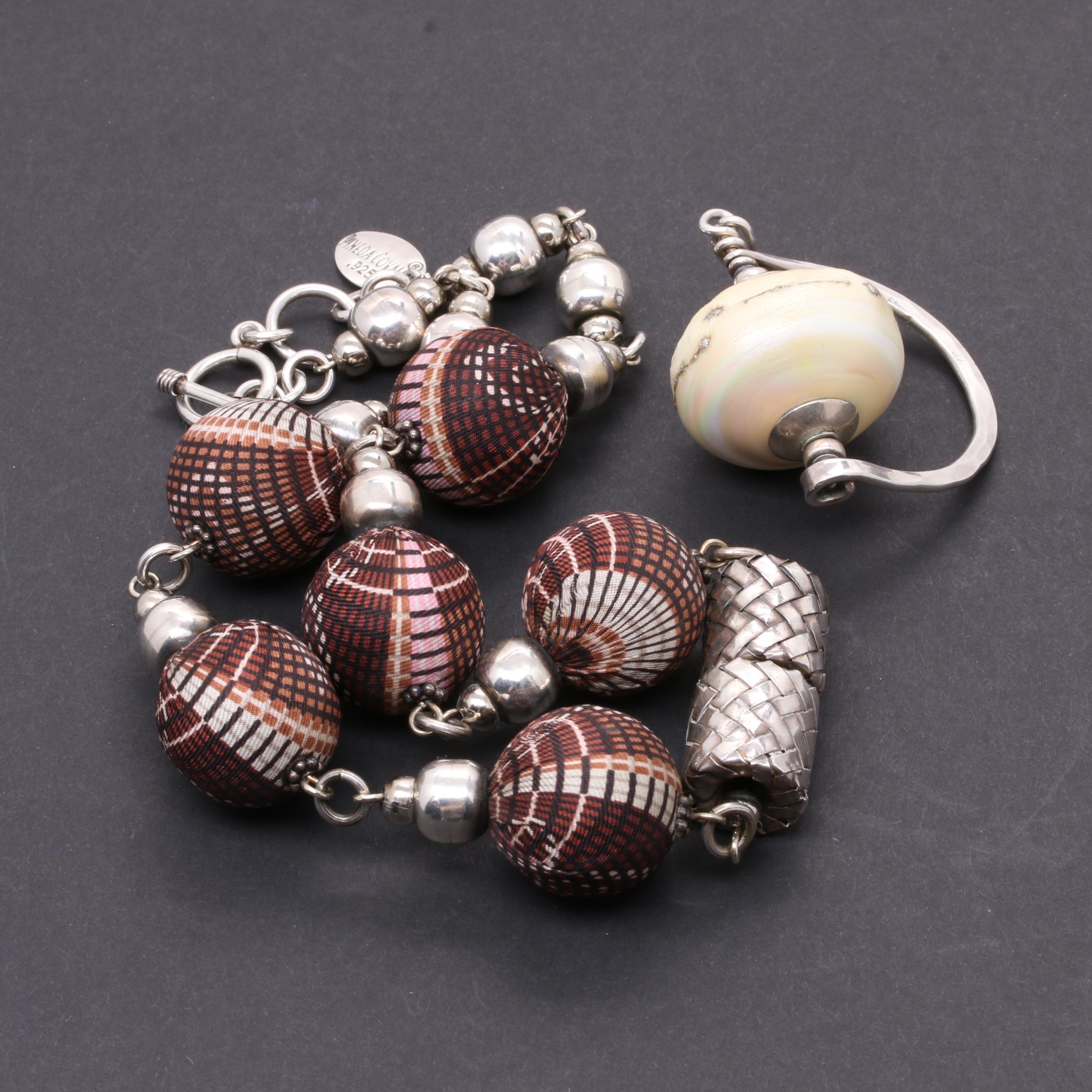 Sterling Silver Pineda Covalin Necklace and Opalescent Lampwork Glass Pendant