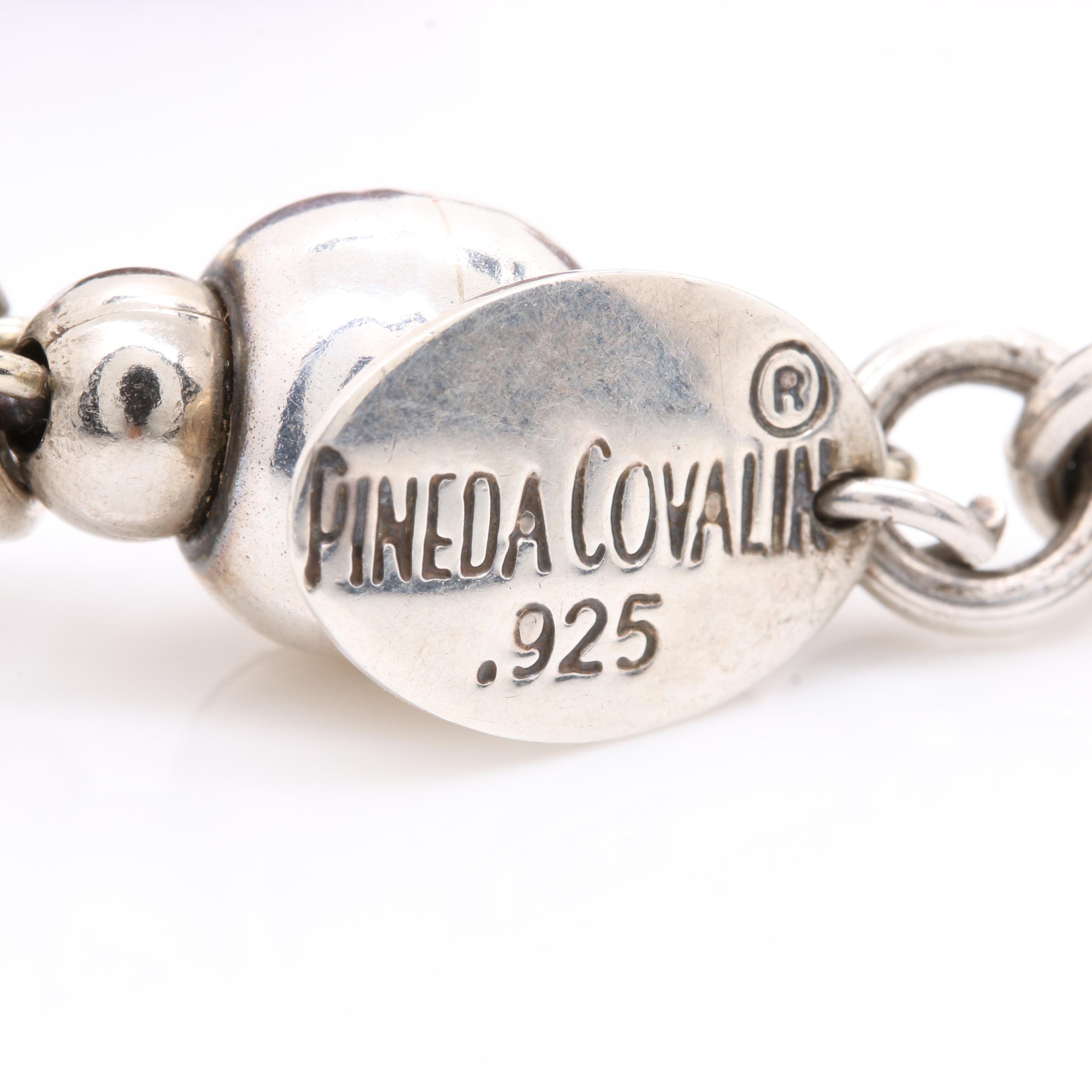 Sterling Silver Pineda Covalin Necklace and Opalescent Lampwork Glass Pendant