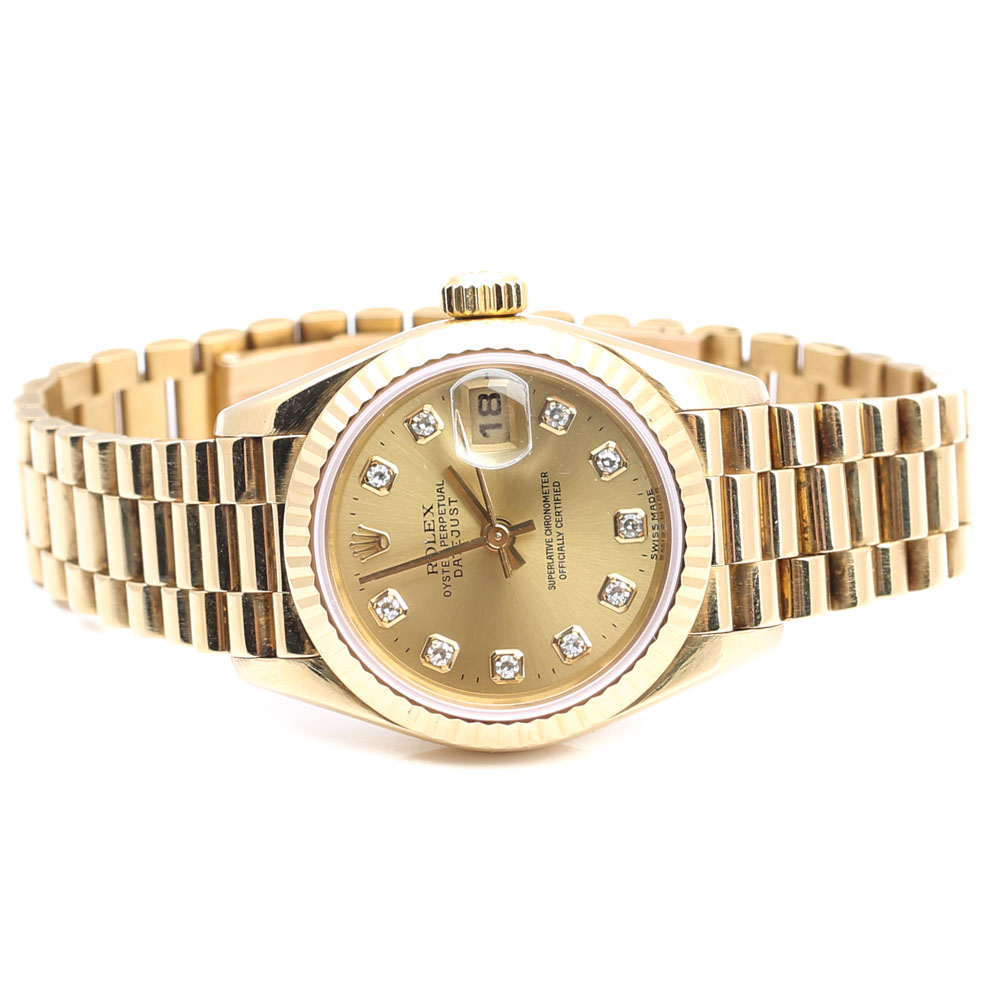 Rolex Oyster Perpetual Datejust 18K Yellow Gold and Diamond Watch