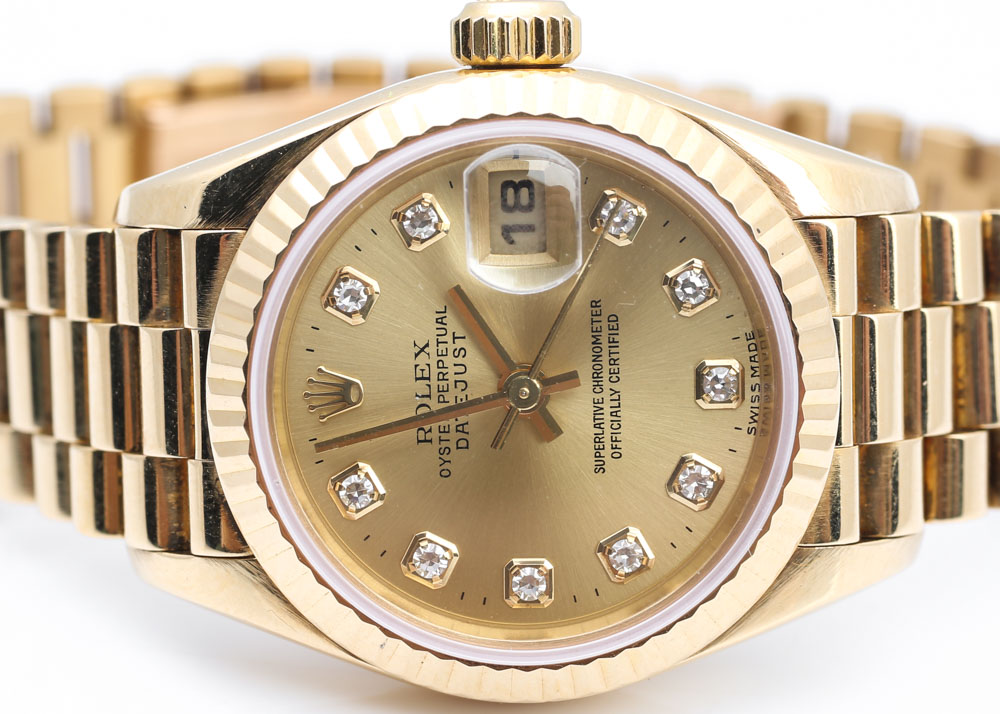 Rolex Oyster Perpetual Datejust 18K Yellow Gold and Diamond Watch