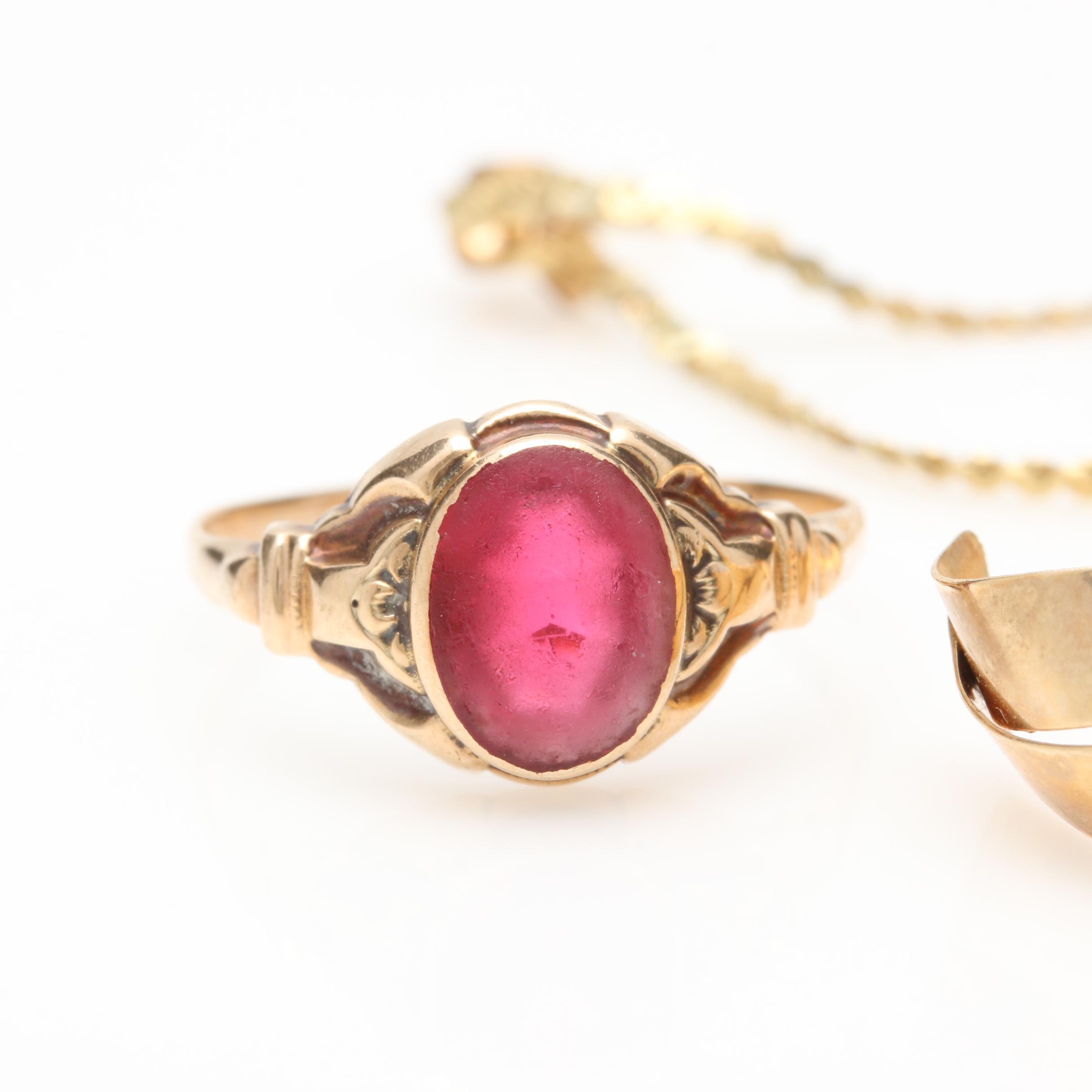 10K and 14K Yellow Gold Scrap Jewelry Including Glass Accent