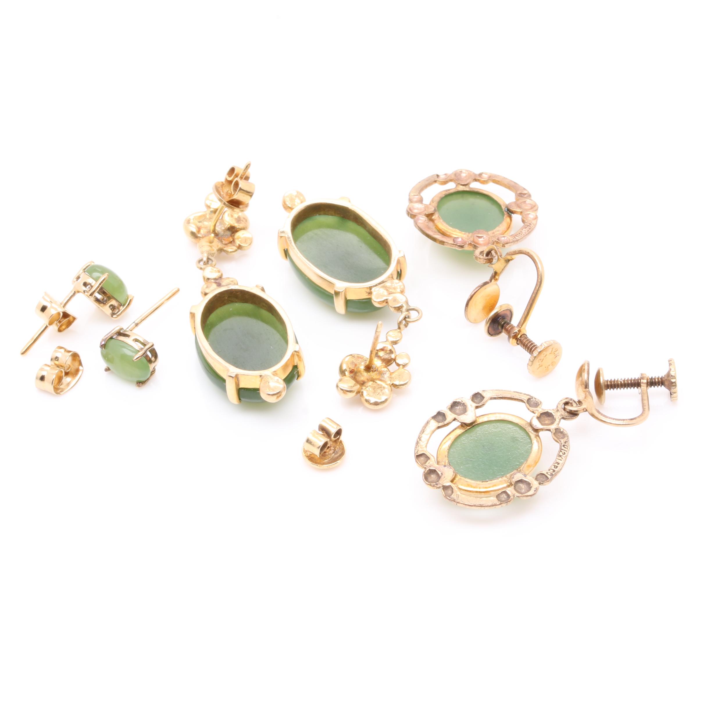 Nephrite, Tiger's Eye, and Rhodonite Jewelry Selection Including Cloissoné