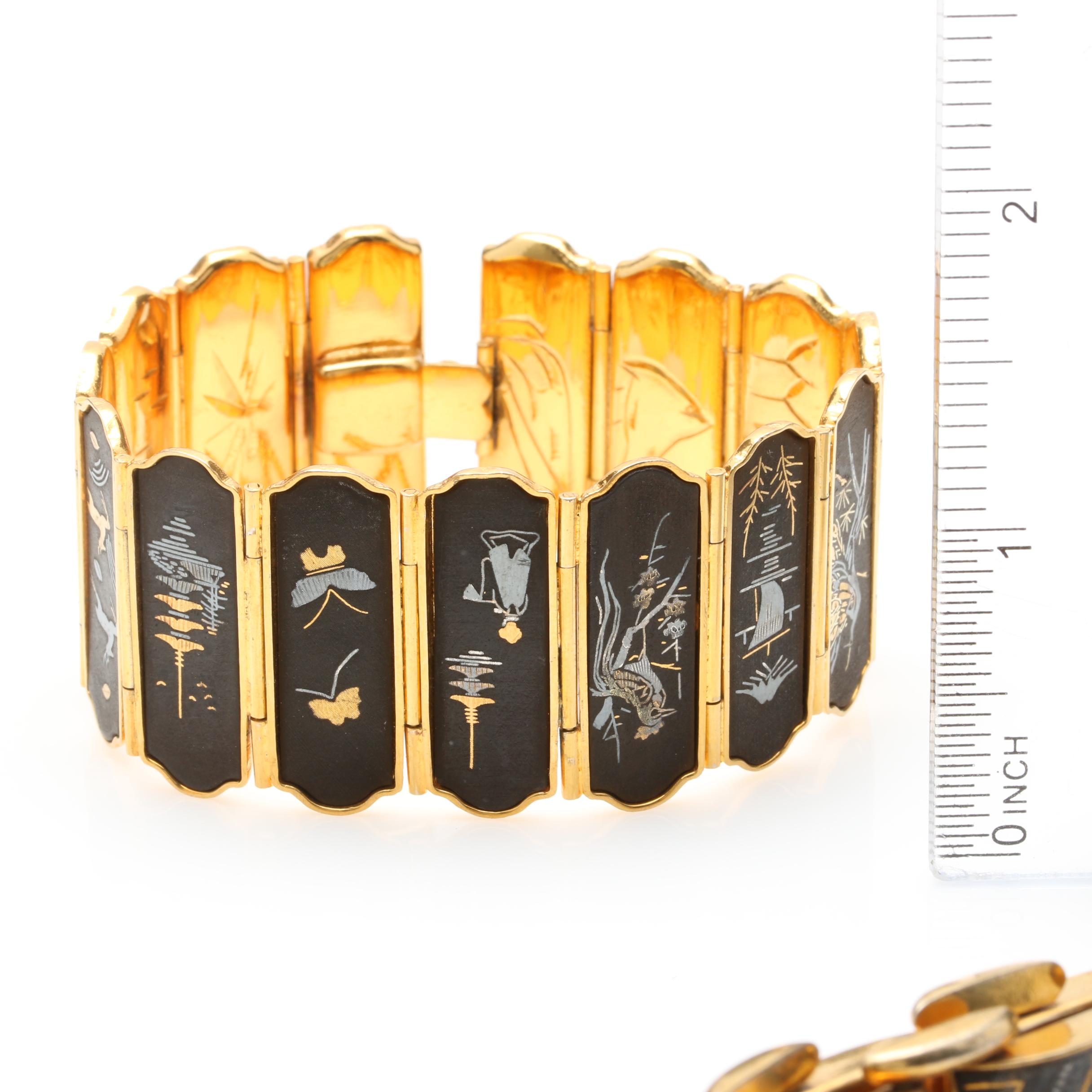 Vintage Gold Tone Jewelry Featuring Damascene Enamel