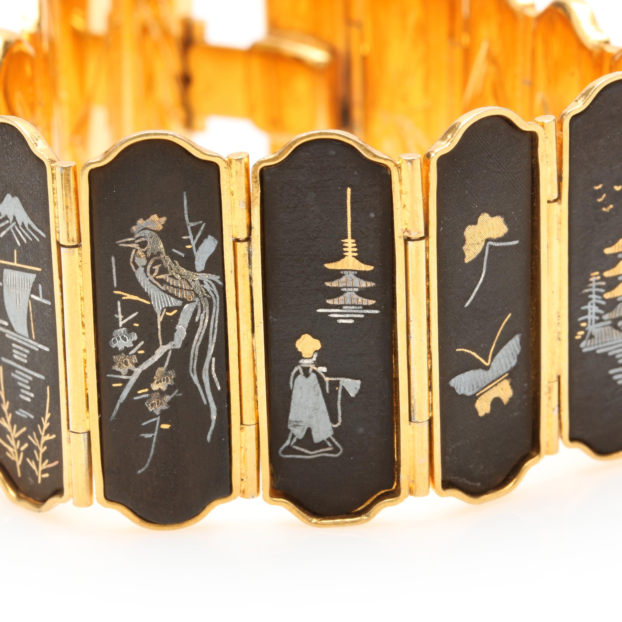 Vintage Gold Tone Jewelry Featuring Damascene Enamel