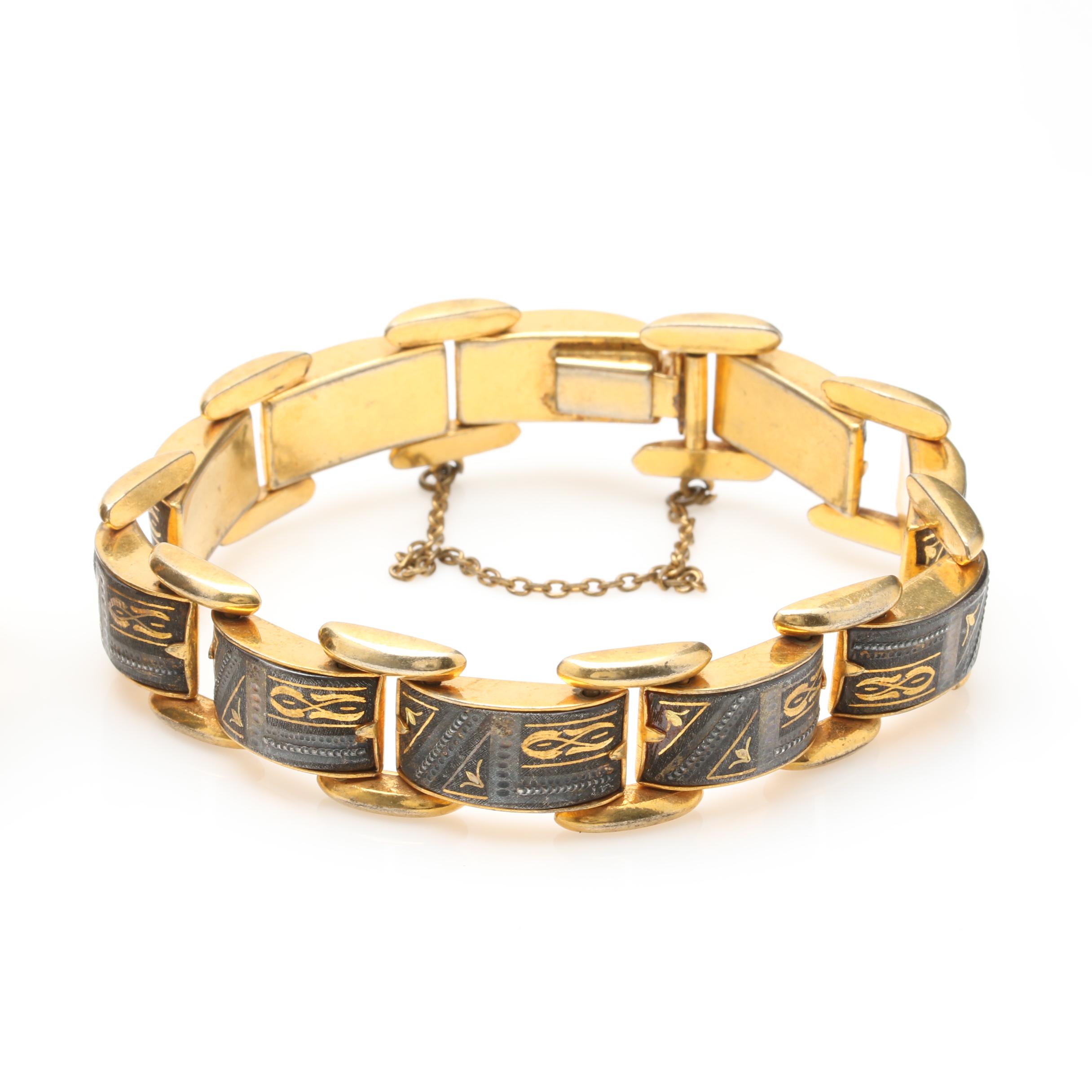 Vintage Gold Tone Jewelry Featuring Damascene Enamel