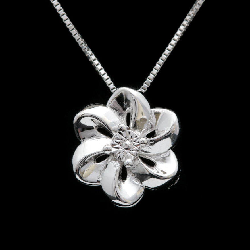 Sterling Silver Flower Pendant with Chain