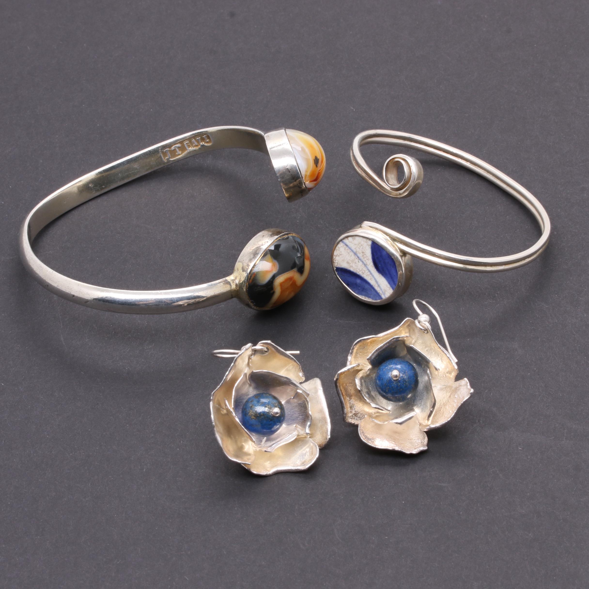 Sterling Silver Gemstone Jewelry Assortment Including Agate