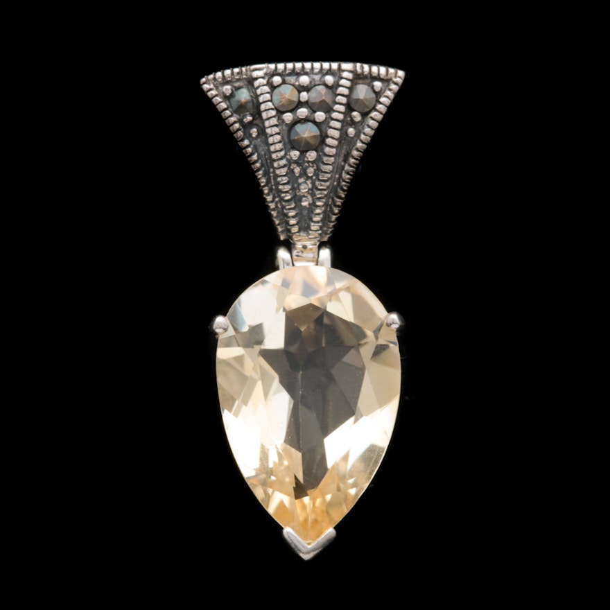 Sterling Silver, Citrine and Marcasite Pendant